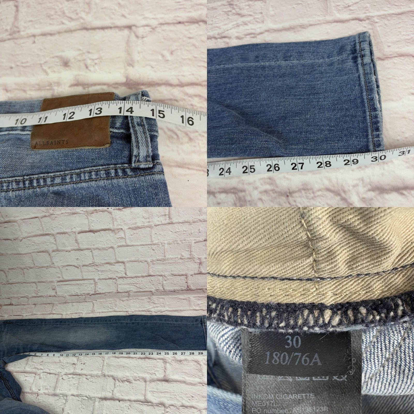 Allsaints AllSaints Cigarette Jeans Mens 30x30 Medium Wash Slim Straight Denim Jeans Size US 30 / EU 46 - 8 Thumbnail