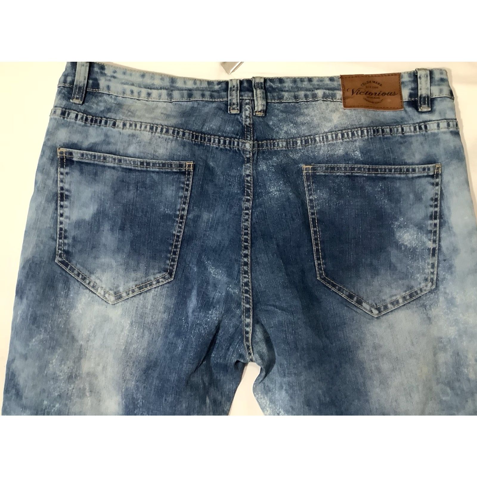 Denime VICTORIOUS Jeans Blue 38X32 Men Biker Denim Tapered Scrunched Moto 5-Pocket Design Jeans Men Accessories? Size US 38 / EU 54 - 6 Thumbnail
