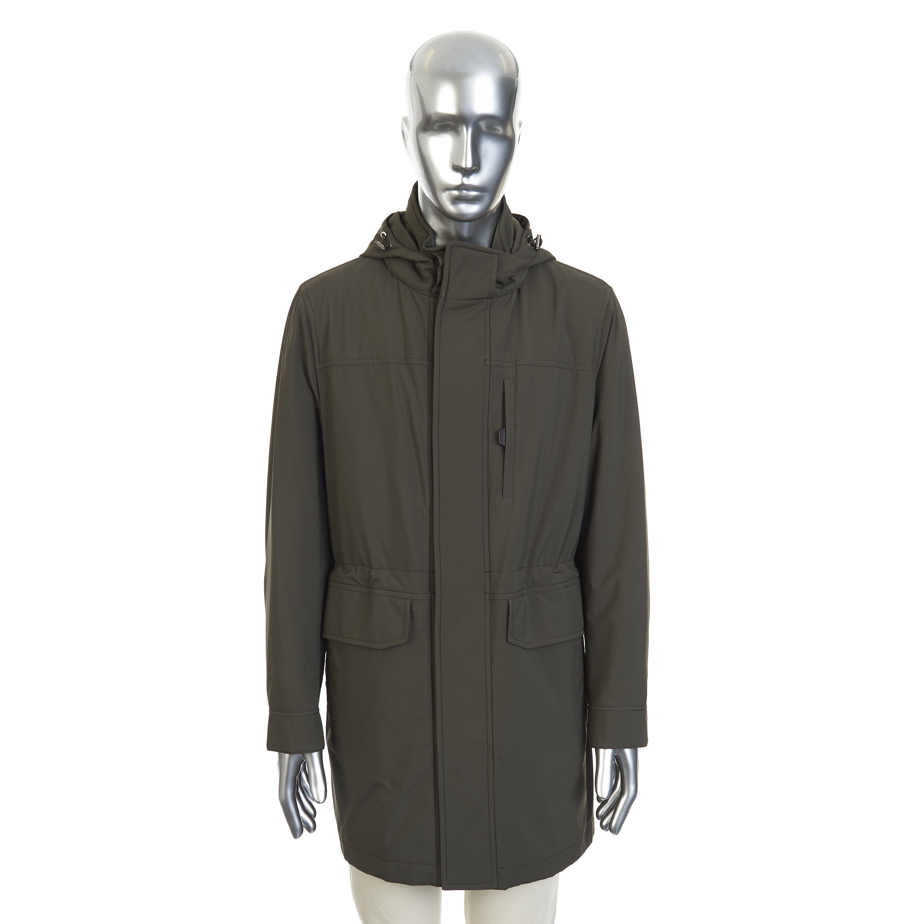 Brioni Parka Coat In Olive Green Performa Nylon, Detachable Hood Size US XL / EU 56 / 4 - 1 Thumbnail