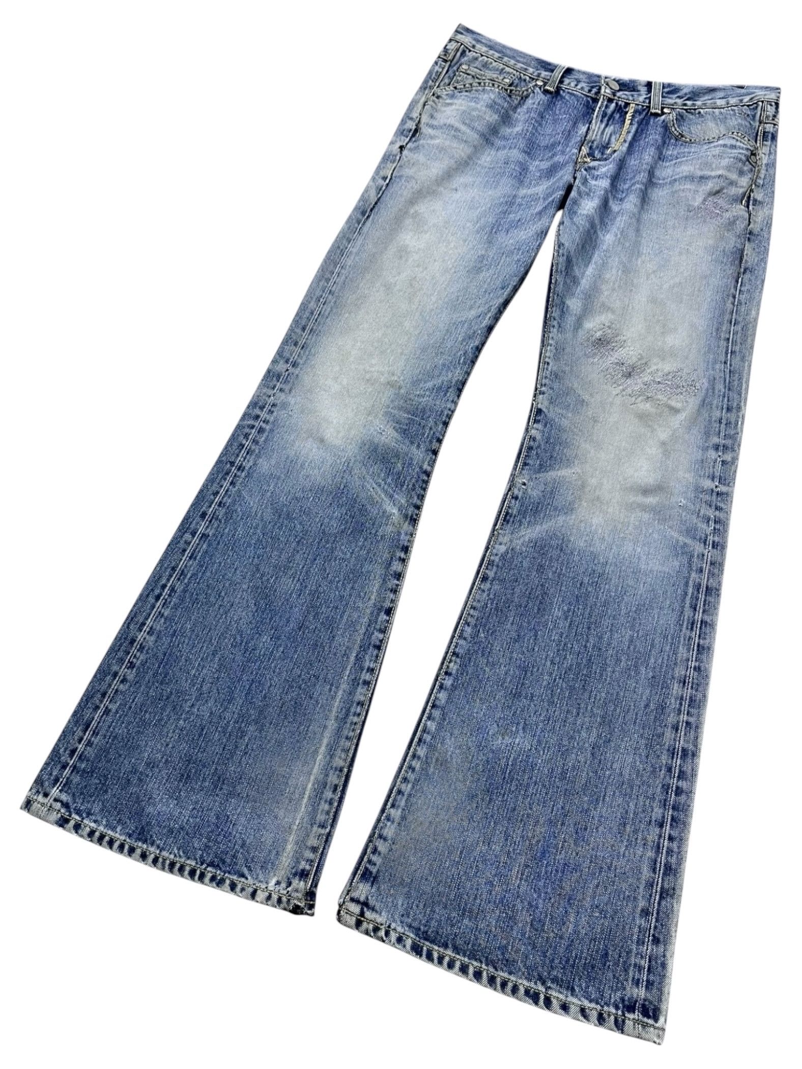 Edwin 🔥Vintage Aging Patina Distressed Denim Süper Flare Jeans Size US 31 - 3 Thumbnail
