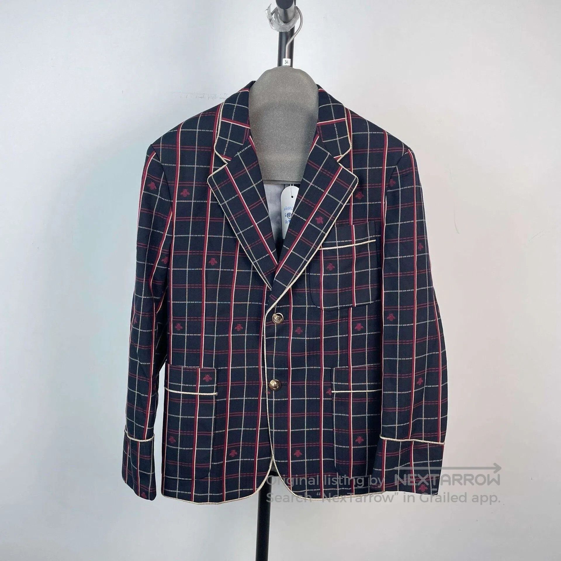 Gucci Guicci Deep blue checkered bee full print suit jacket| Size US S / EU 44-46 / 1 - 1 Thumbnail