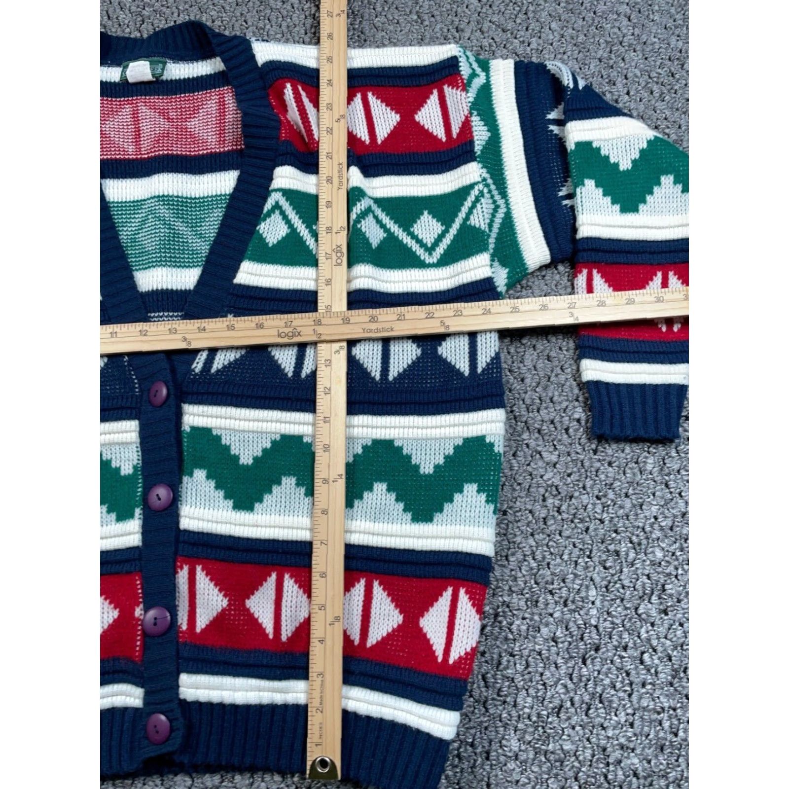All Blues VINTAGE Cabin Creek Geometric Cardigan Sweater Women's XL Tall Blue Red Chunky Knit Preppy Size XL / US 12-14 / IT 48-50 - 5 Thumbnail