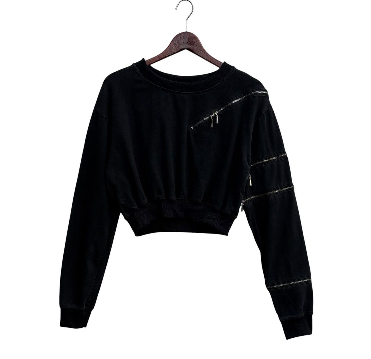 Japanese Brand Womens Black Top Zipper Short Sweatshirt Size ONE SIZE - 2 Thumbnail