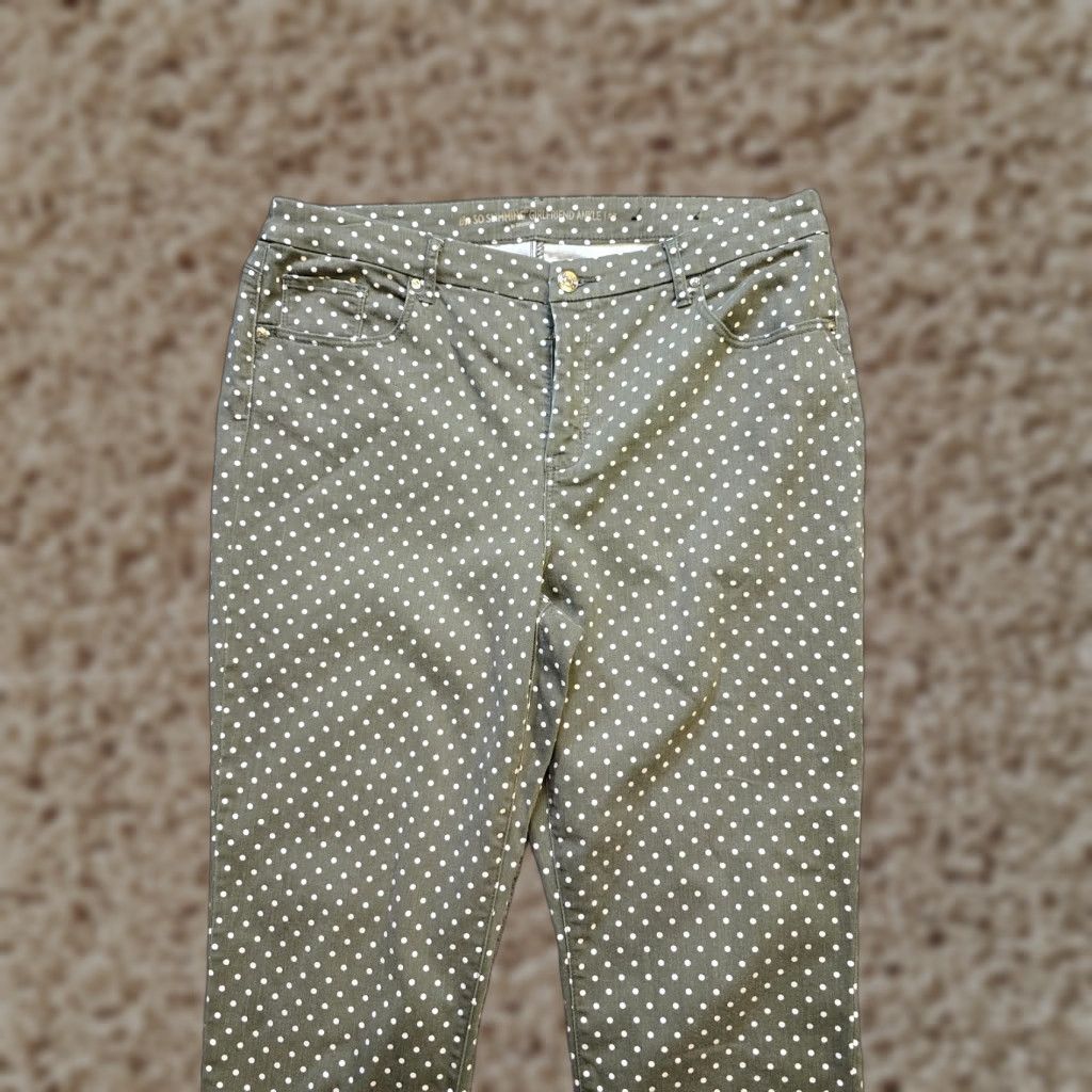 Vintage Chicos Pants Womens 14 Green White Polka Dot Cropped Slimming Stretch Jeans Pant Size 36" / US 14 / IT 50 - 1 Thumbnail