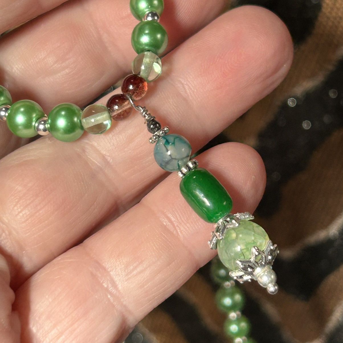 Handmade Handcrafted elegant bright green Czech glass pearl necklace Size ONE SIZE - 5 Thumbnail