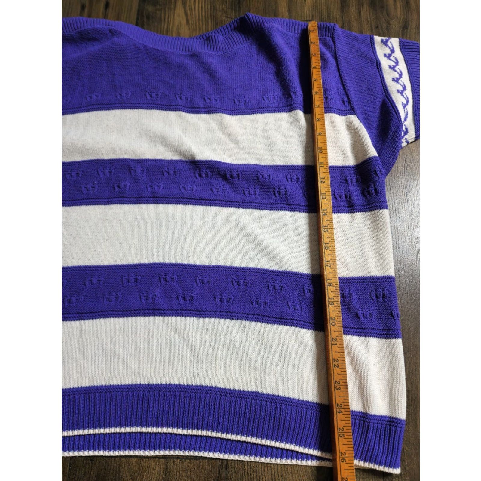Vintage VINTAGE Womens 3XL Purple White Fish Short Sleeve Acrylic Crewneck Sweater Shirt (Pullover) practical essential Size XXL / US 16-18 / IT 52-54 - 2 Thumbnail