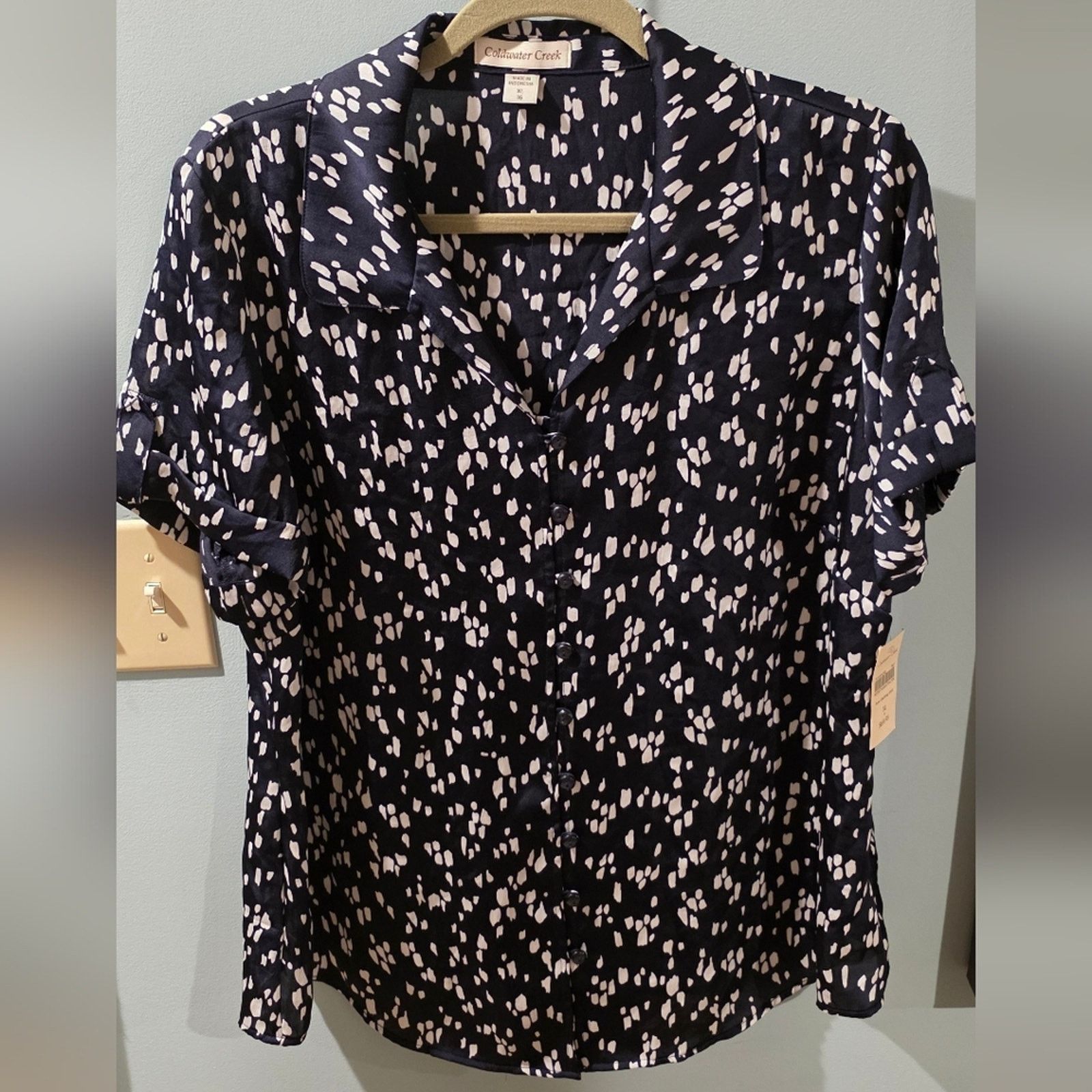 Coldwater Creek NWT Coldwater Creek Navy/White Short-Sleeve Button Up Shirt Size XL / US 12-14 / IT 48-50 - 1 Thumbnail