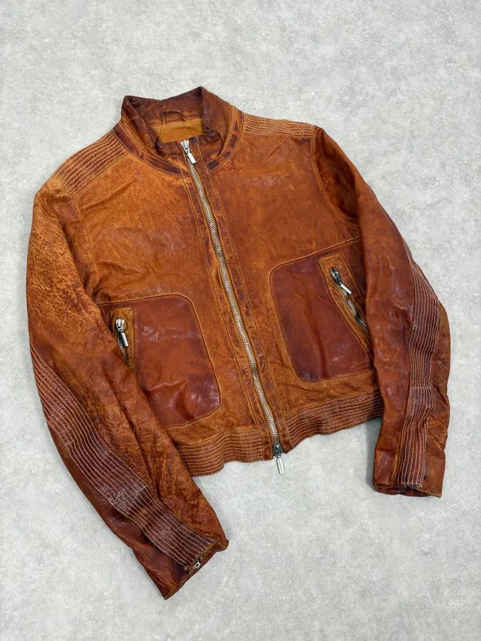 Vintage 2000s Massimo Rebecchi Cognac Biker Leather Jacket Size US M / EU 48-50 / 2 - 5 Thumbnail