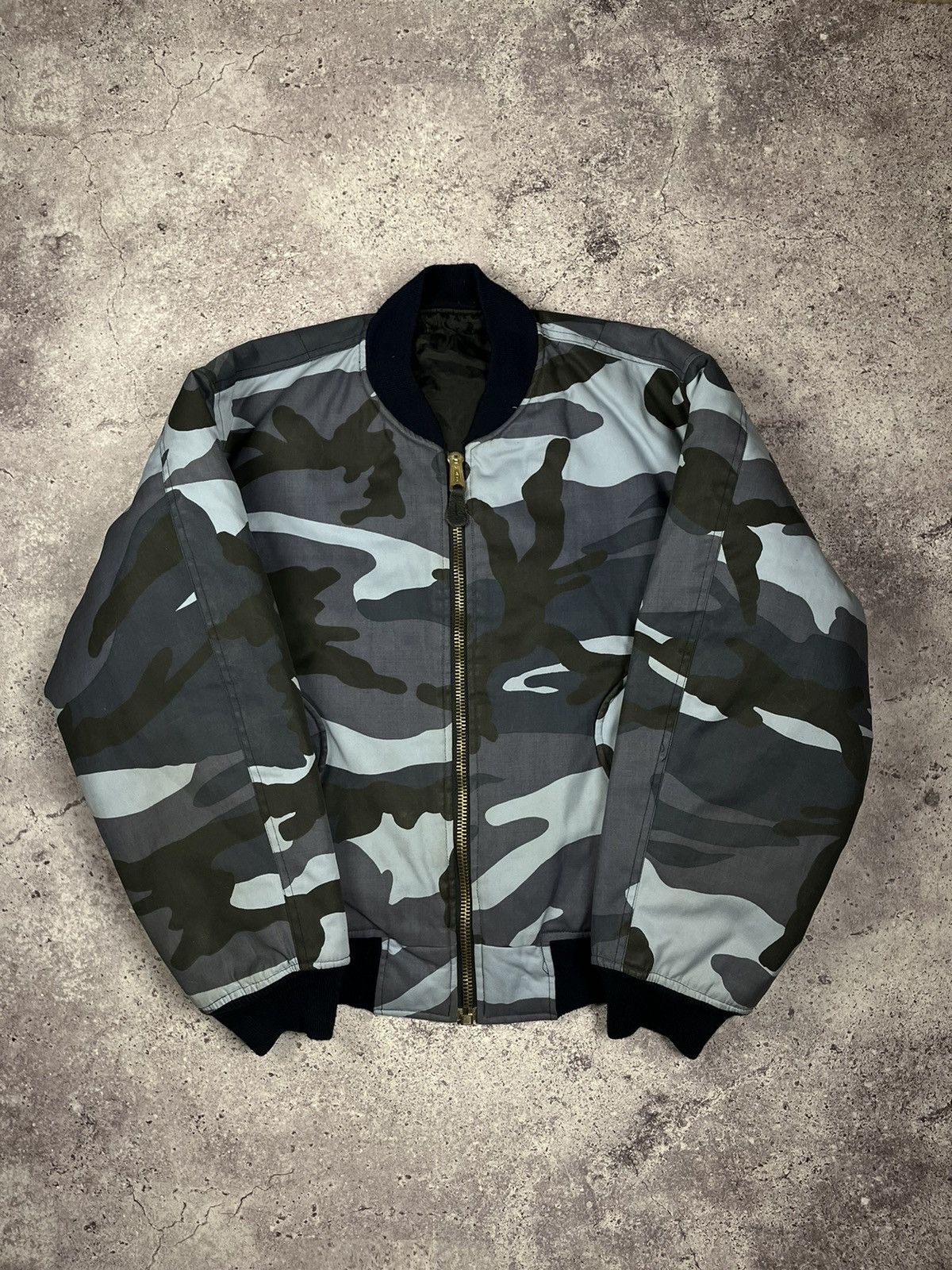 Pre-owned Alpha Industries X Avant Garde Bomber Ma-1 Special Camouflage Force Combat Military Vintage In Blue Camo