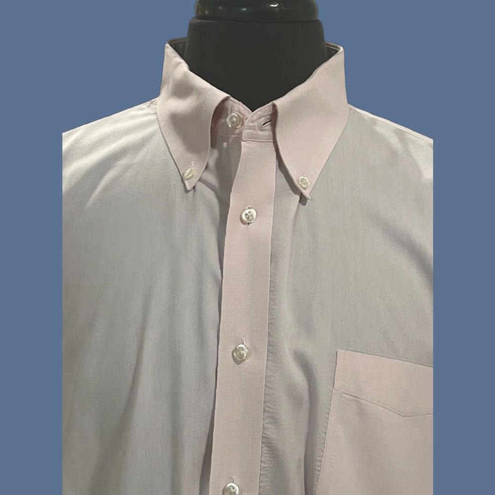 Lands' End VINTAGE Lands’ End No Iron Pinpoint Oxford Light Pink Mens Sz 17-35 L/S Dress Shirt EUC Size 46R - 1 Thumbnail