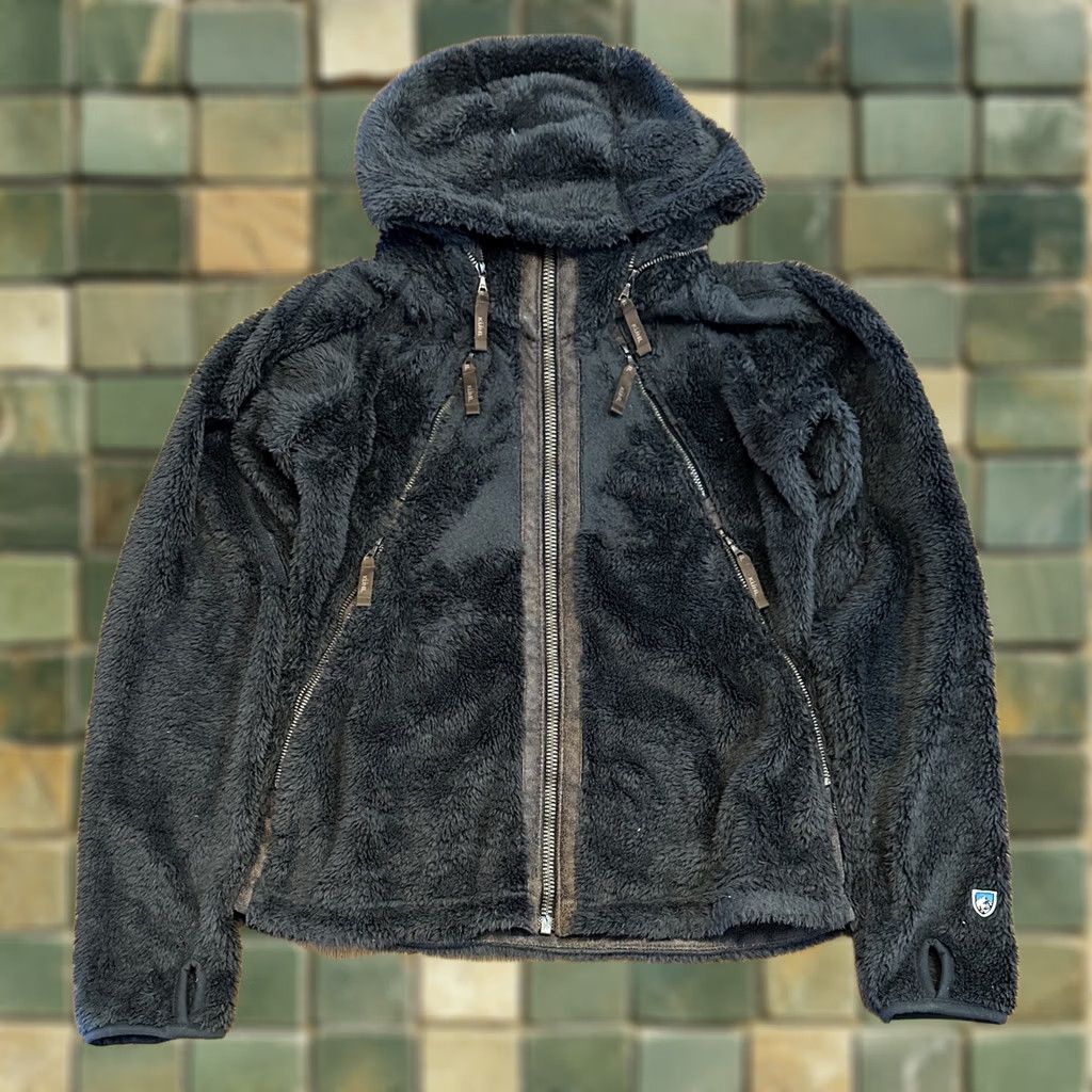 Vintage Kuhl Flight Jacket Hoodie Women M Sherpa Fleece Zip Up Distress Charcoal With Brown Trim Size M / US 6-8 / IT 42-44 - 1 Thumbnail