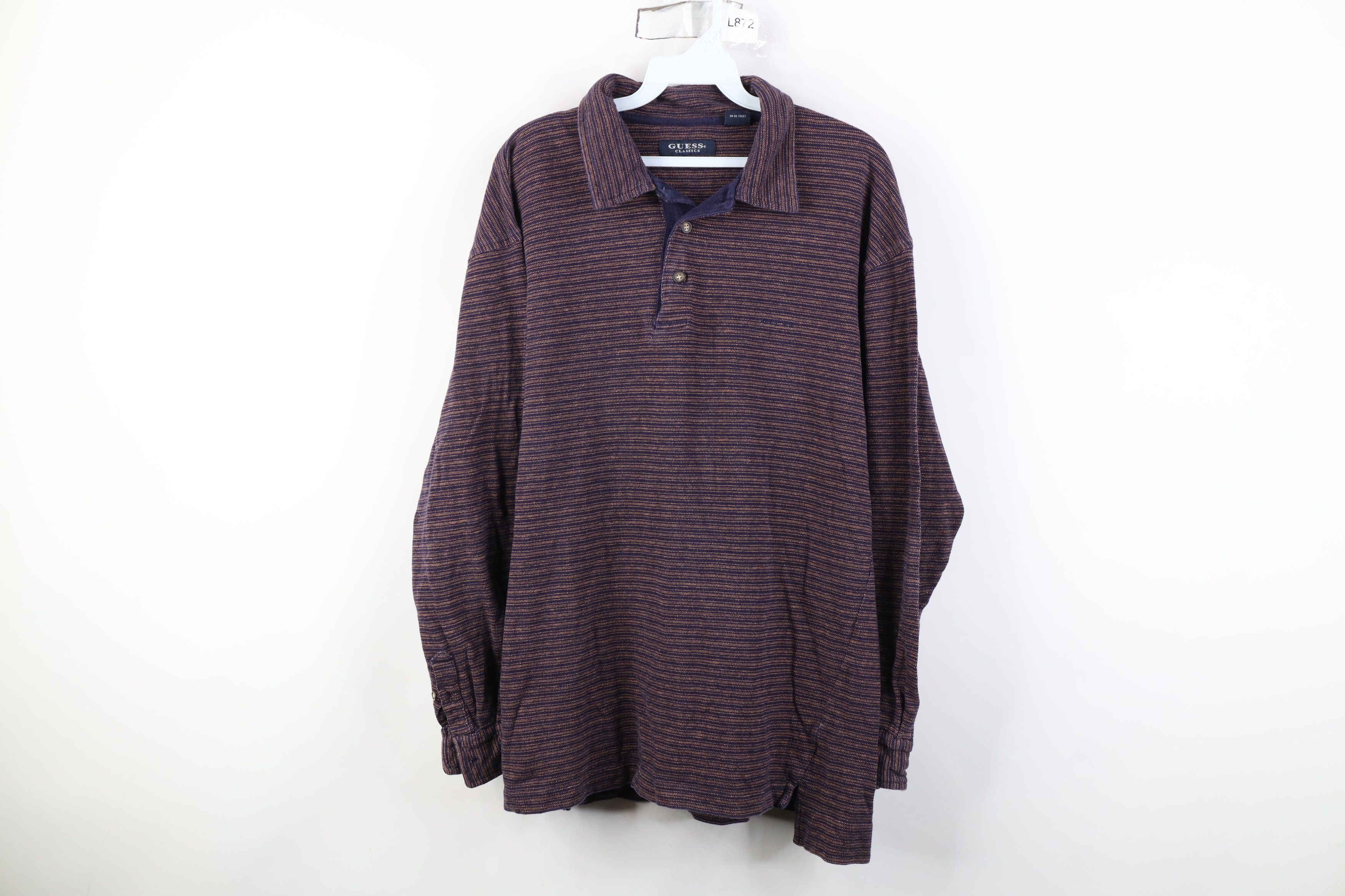 Vintage 90s Guess Striped Long Sleeve Rugby Polo Shirt