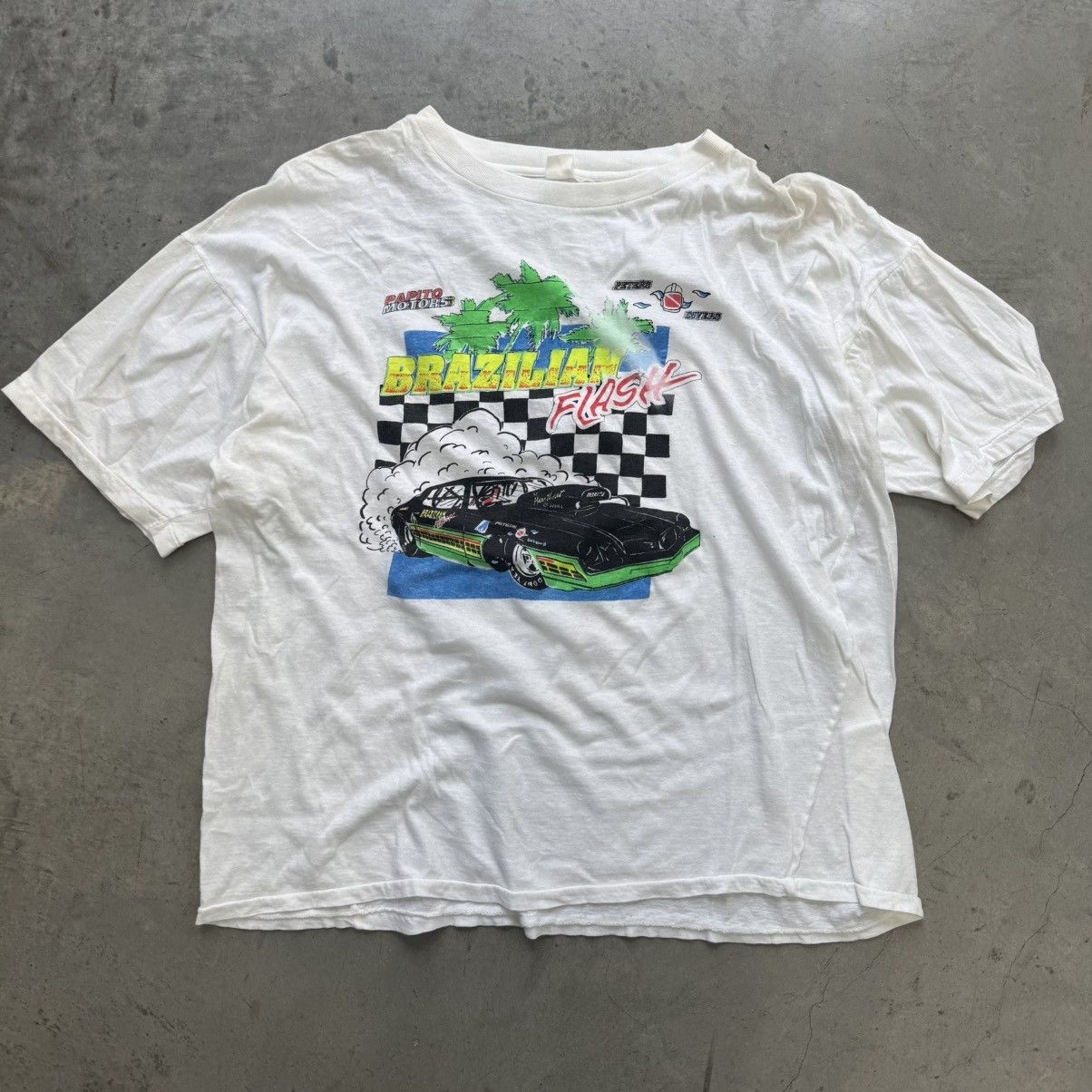 NASCAR Vintage 80s Single Stitch Nascar Style Brazillian Flash Tee Size US L / EU 52-54 / 3 - 1 Thumbnail