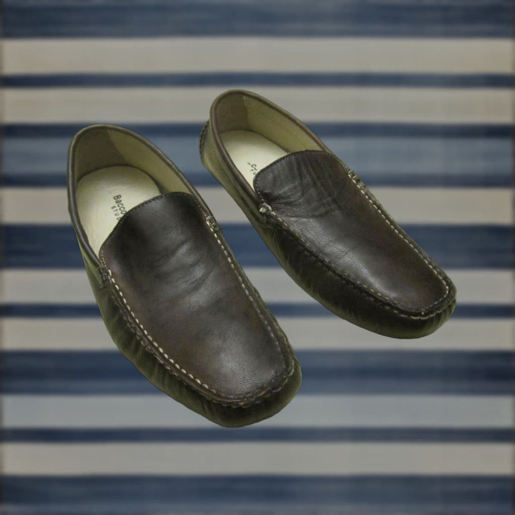 Vintage Bacco Bucci Driving Moccasins Leather Brown Size 9 Us Medium Comfort Casual Mens Shoes