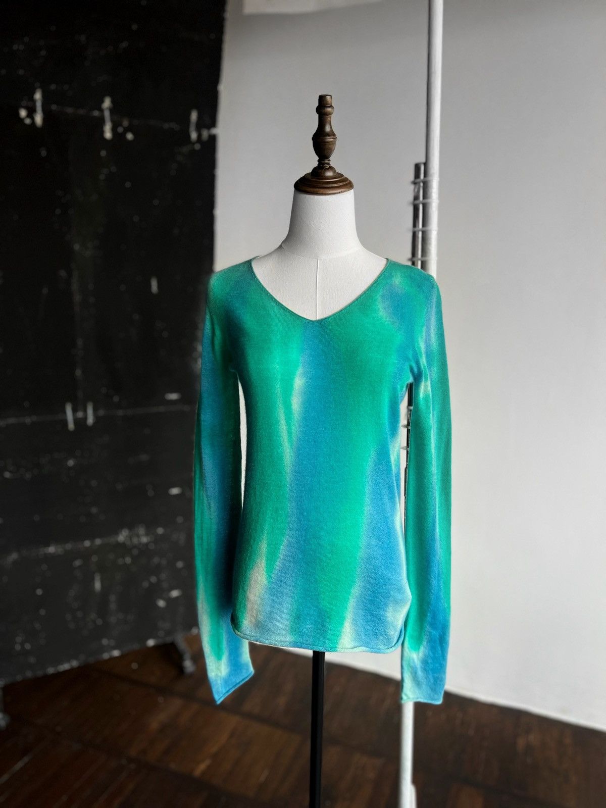 Designer 120% Cashmere Womens Blue/Green Lightweight Knitted Sweater Size M / US 6-8 / IT 42-44 - 1 Thumbnail