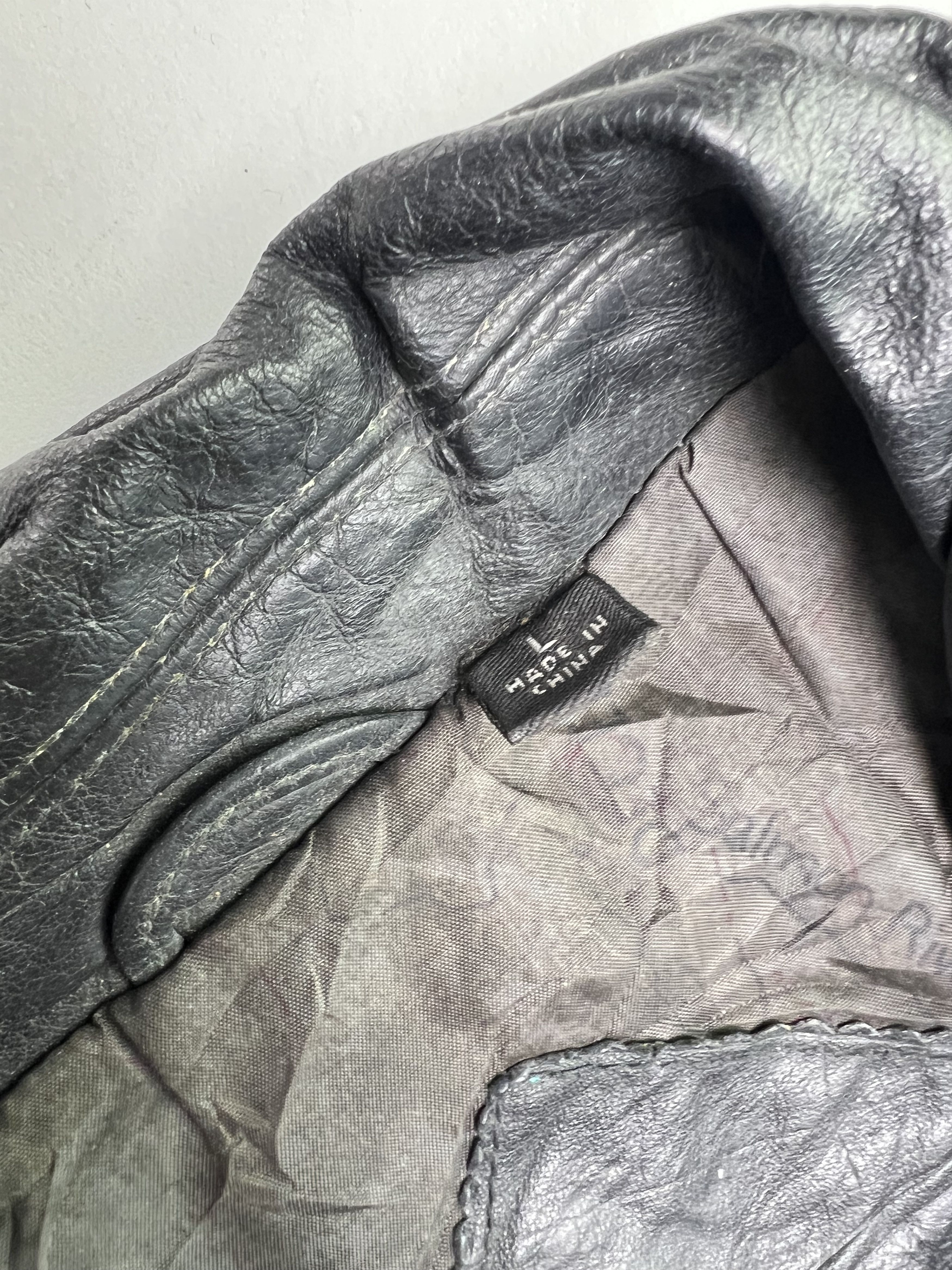 Genuine Leather VINTAGE BOMBER LEATHER JACKET BLACK LARGE Size US L / EU 52-54 / 3 - 3 Thumbnail