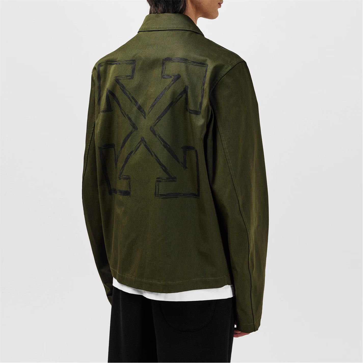 Off-White o1g2r1mq0326 Arrow Long Sleeve Zip Overshirt in Khaki Size US L / EU 52-54 / 3 - 4 Thumbnail