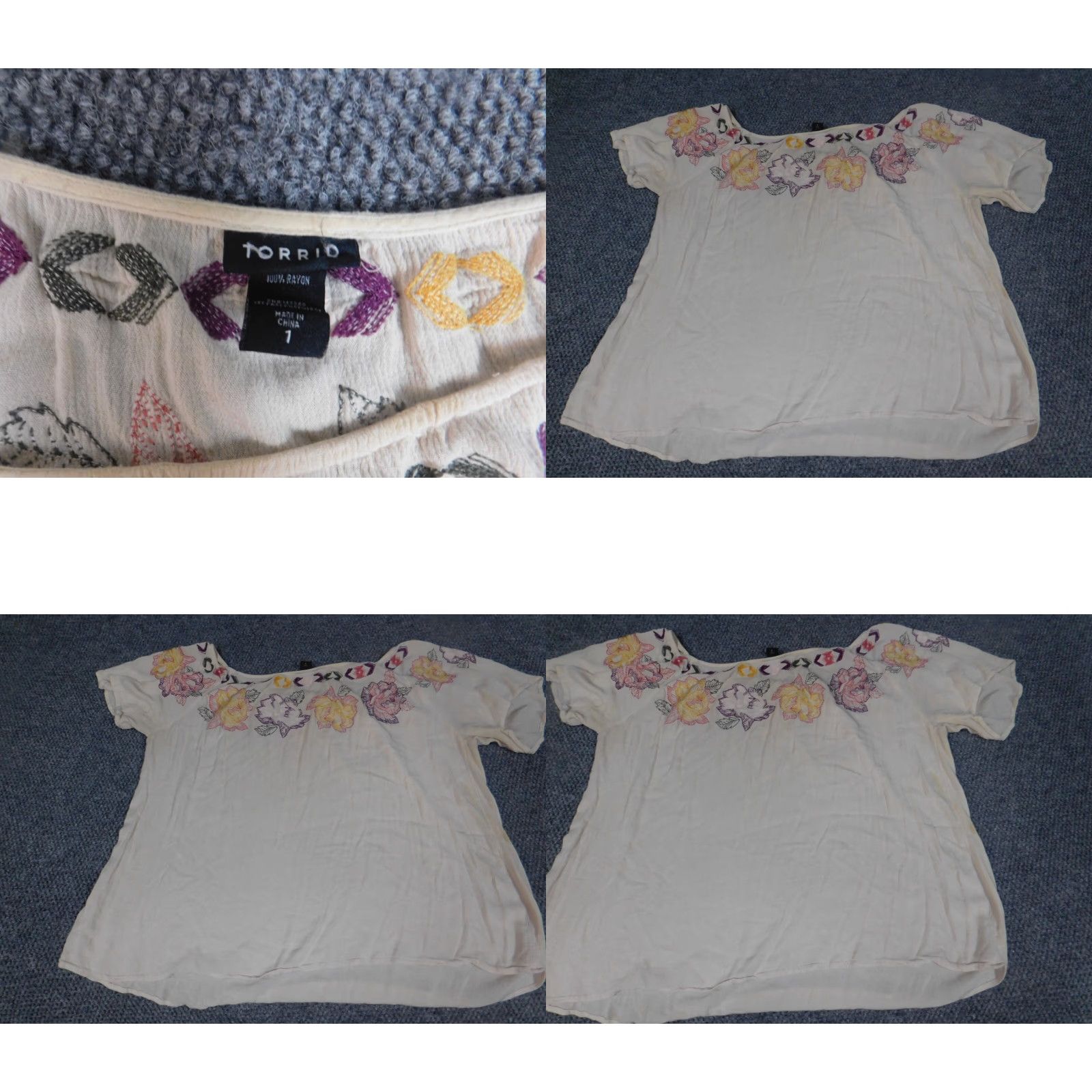 Torrid Torrid Blouse Womens 1 Beige Short Sleeve Floral Graphic Collared Pullover Cotton Rayon Button Casual Regular Classic Stretch Vintage No N/A Size XS / US 0-2 / IT 36-38 - 8 Thumbnail