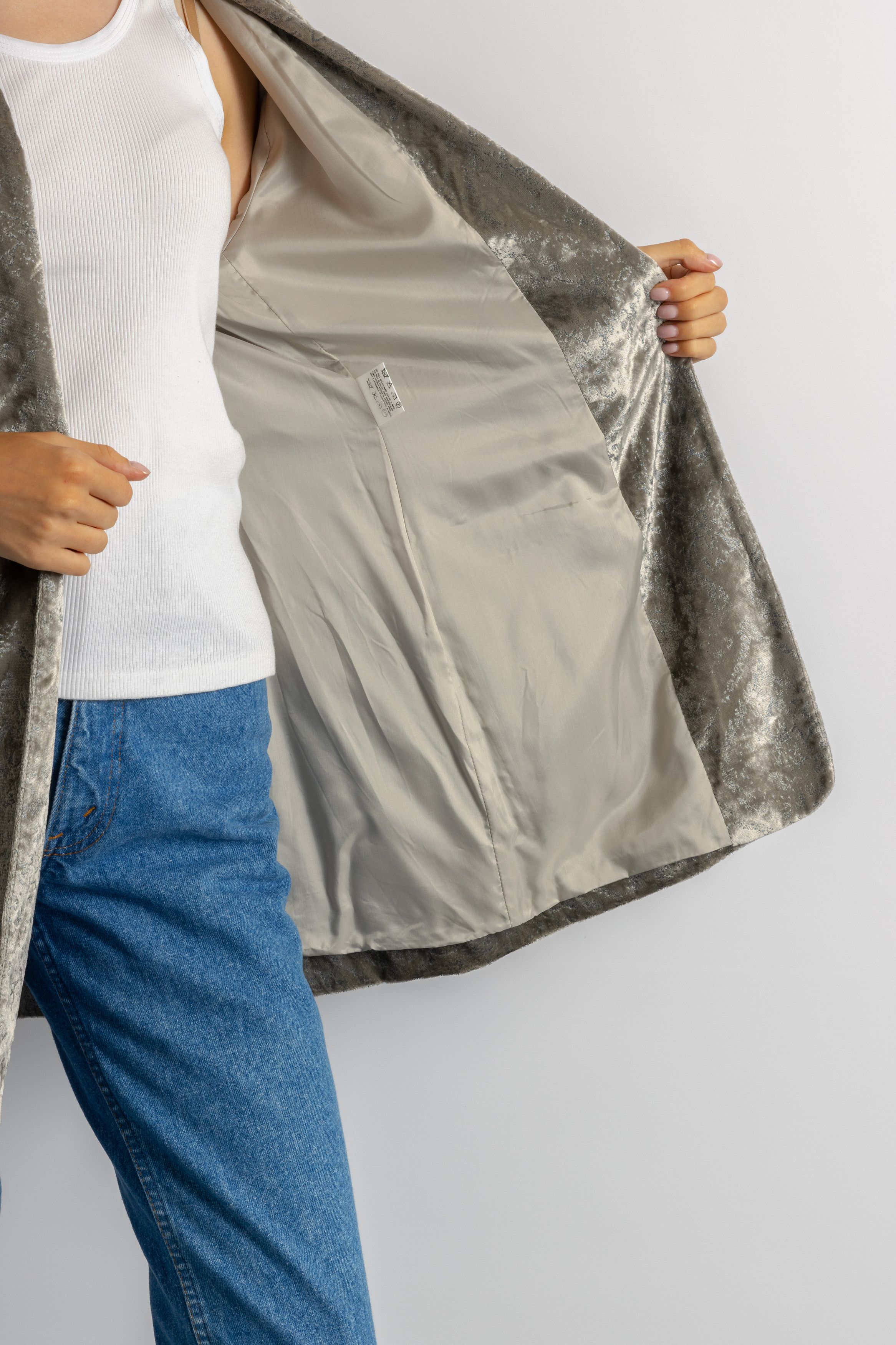 Escada LAUREL Velour Lined Silver Long Maxi Spring Blazer 7092 Size M / US 6-8 / IT 42-44 - 8 Thumbnail