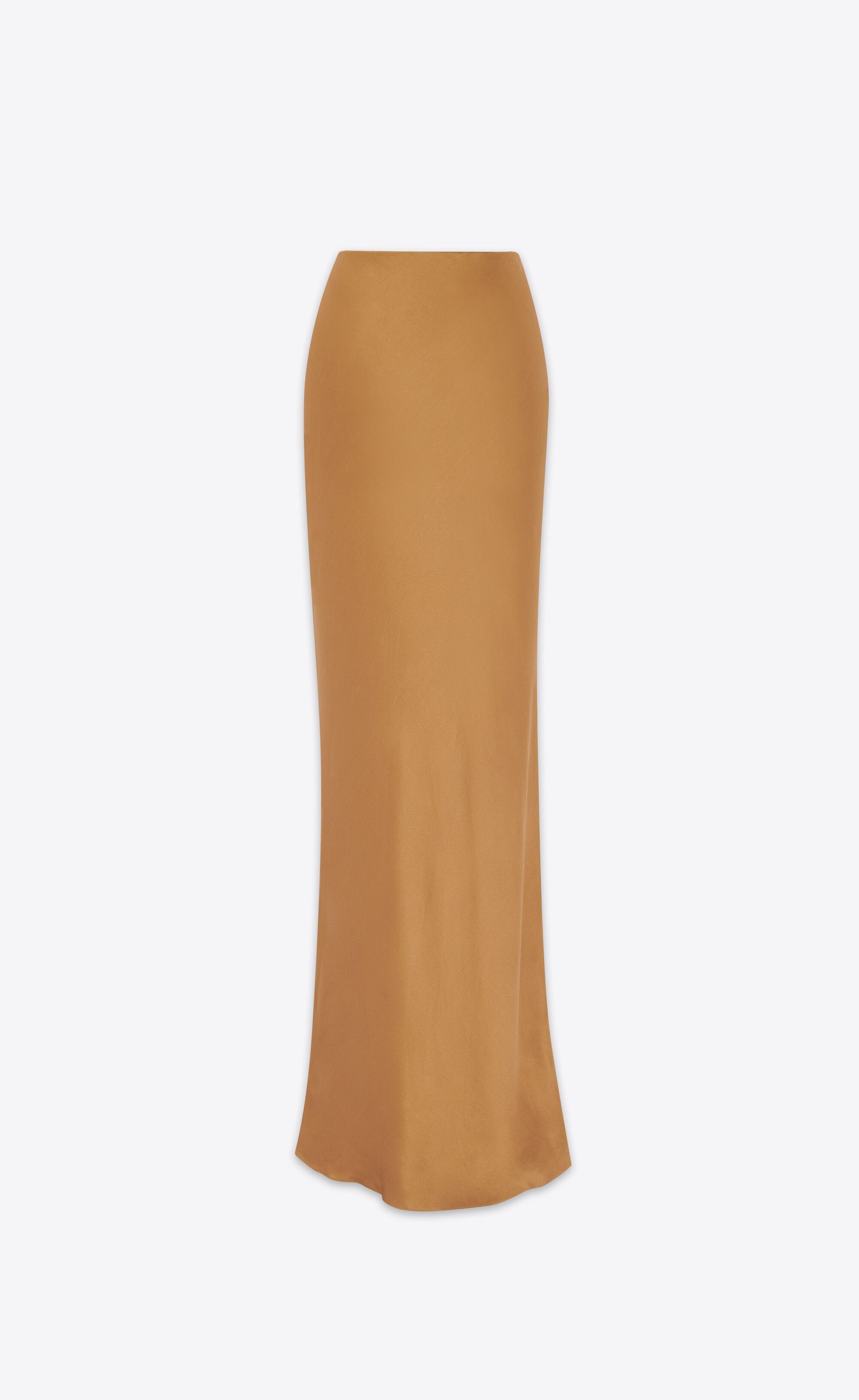 Saint Laurent Paris o1s1wg110225 731652 Long Skirt in Crepe Satin in Light Brown Size 27" / US 4 / IT 40 - 1 Thumbnail