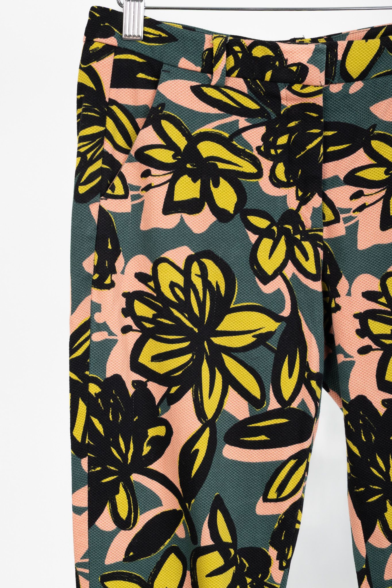 Weekend Max Mara Weekend Max Mara Green & Pink Floral Slim Cigarette Trousers Size 26" / US 2 / IT 38 - 4 Thumbnail