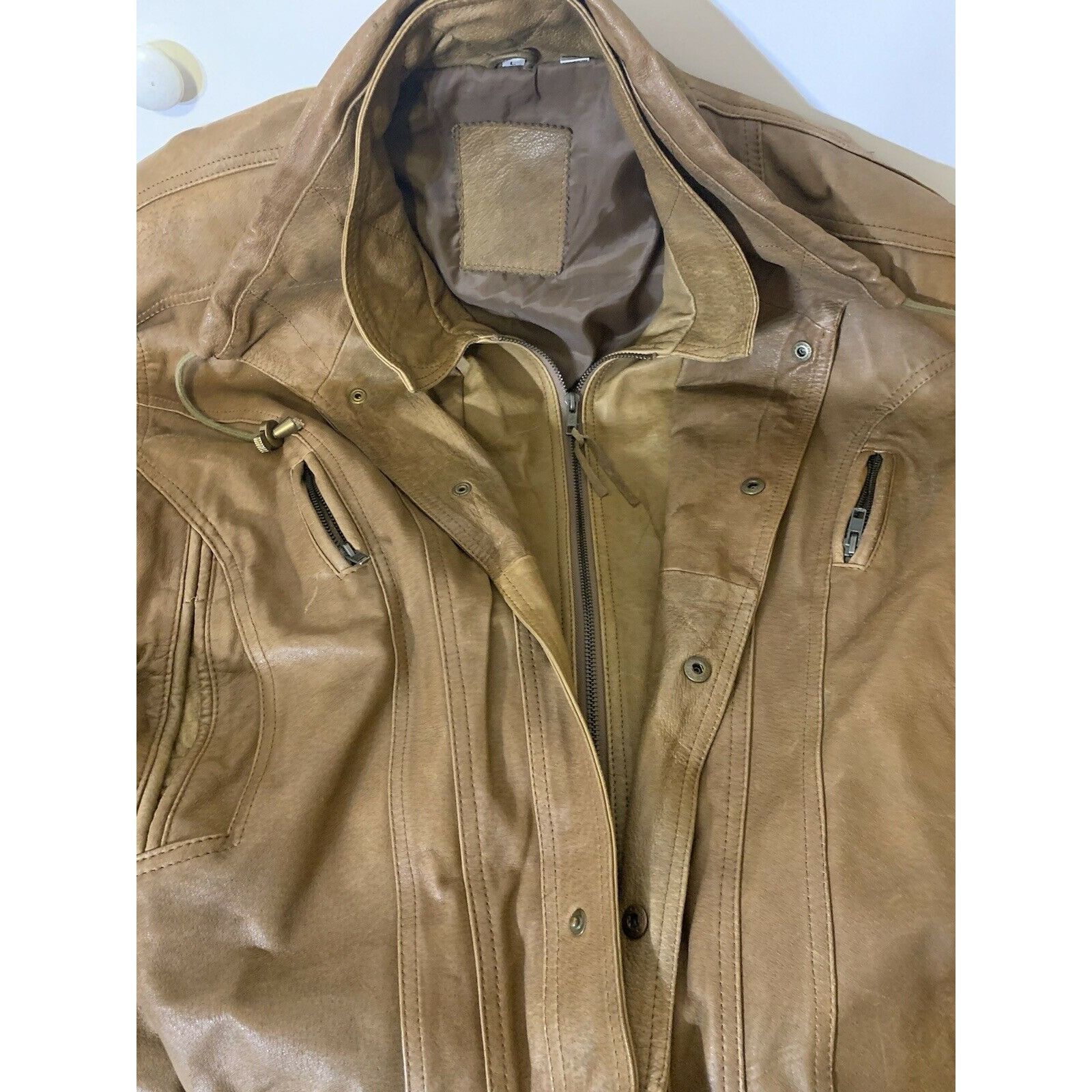 Vintage VINTAGE WALNUT BROWN Men’s Sz L LEATHER JACKET Heavy Size US L / EU 52-54 / 3 - 1 Thumbnail