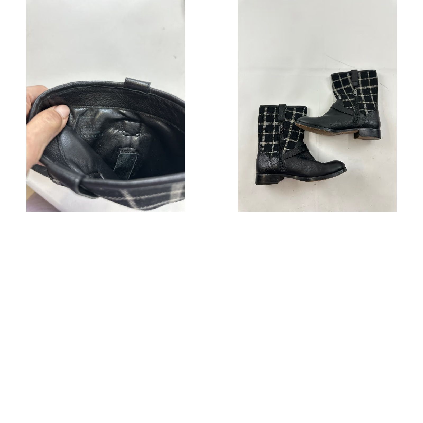 Coach Coach Mackie Boots Women’s Mid-Calf Black 7.5 US Leather Wool Plaid Winter Womens Size US 7.5 / IT 37.5 - 8 Thumbnail