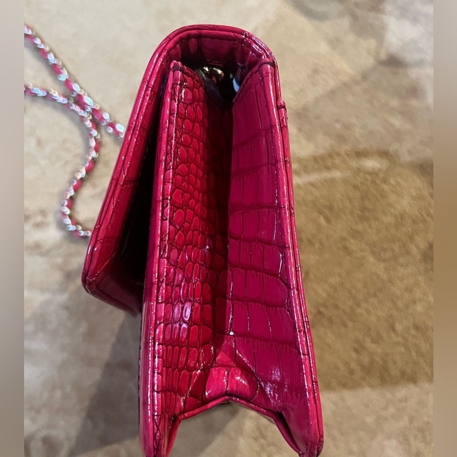 Anne Klein Anne Klein Purse Red Crocodile Patent Handbag Gold accents Size ONE SIZE - 10 Thumbnail