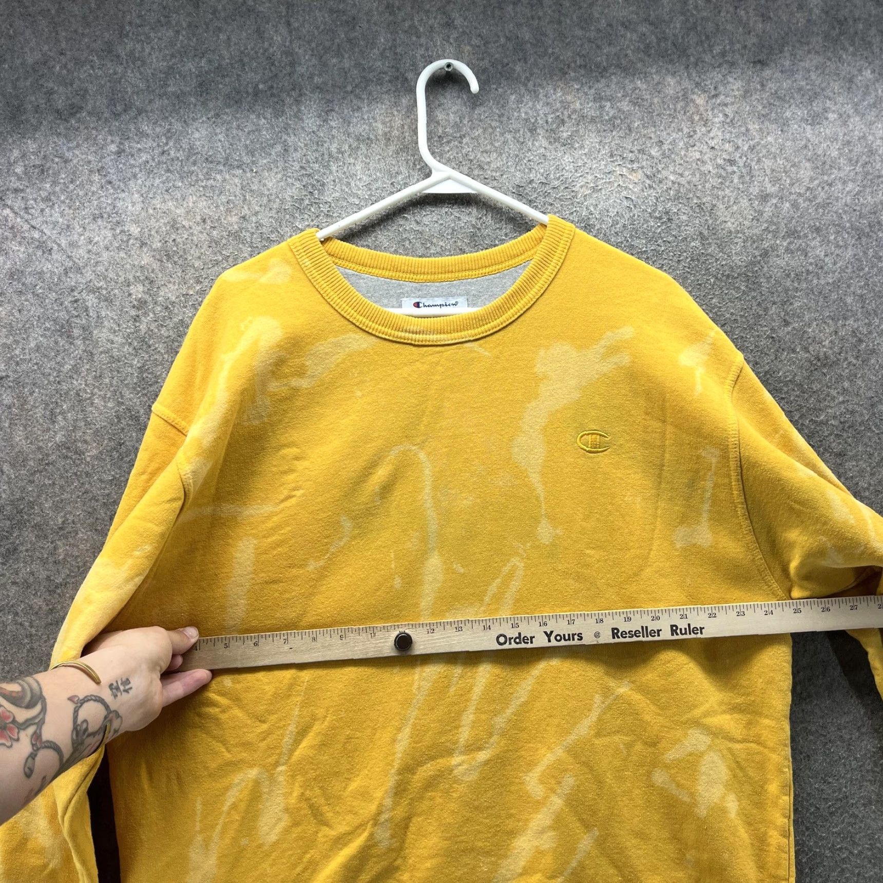 Champion Champion Sweatshirt Mens XL Yellow Bleach Dye Crewneck Pullover Fleece Logo Vintage Size US XL / EU 56 / 4 - 7 Thumbnail