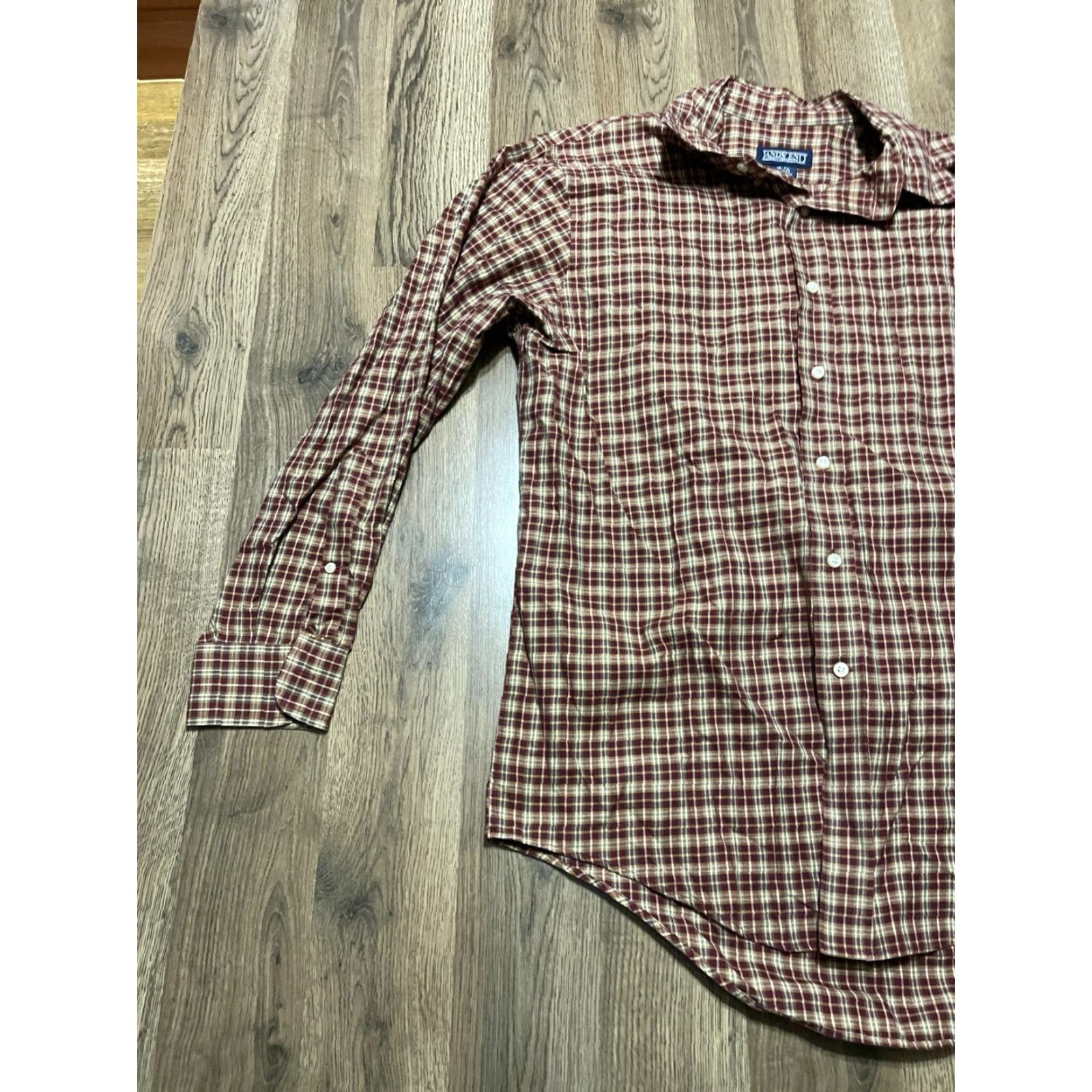 Lands' End Lands' End Button-Up Shirt, Men's 16-33, Red Tan Plaid, Long Sleeve, Casual, Regular Fit, Fall Spring Summer, Button-Up Mens Size US L / EU 52-54 / 3 - 3 Thumbnail