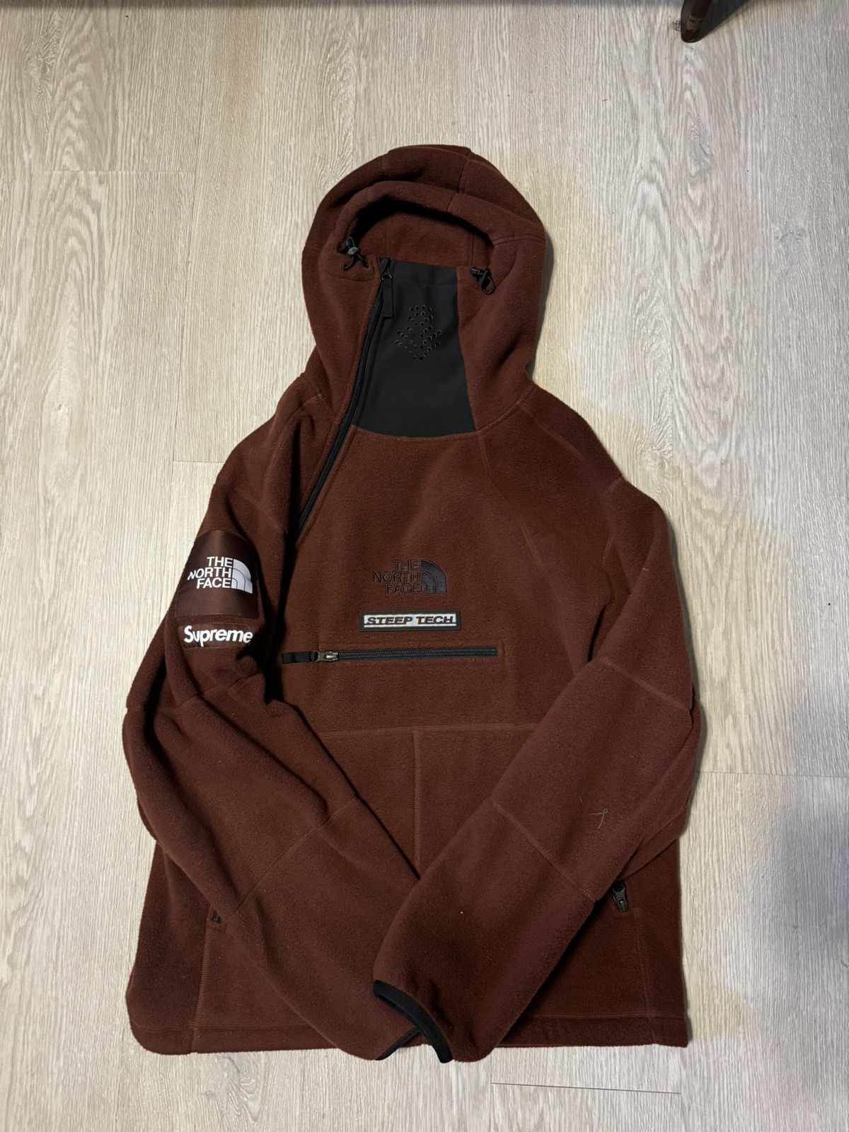 Supreme Supreme TNF Steep Tech Fleece Hoodie Dark Oak Brown Grailed