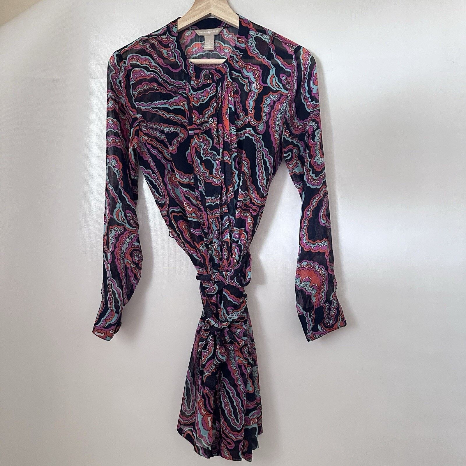Banana Republic Banana Republic Dress Collar Floral Paisley Tie Sheer Casual Size XS / US 0-2 / IT 36-38 - 1 Thumbnail