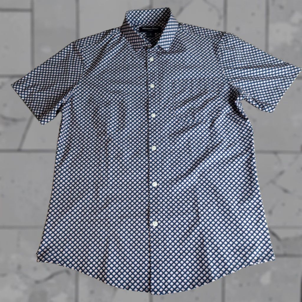 Mizzen+Main Mizzen+Main Shirt Medium Blue Trim Short Sleeve Pocket Button-Up Geometric Pattern Men Regular XS? Size US M / EU 48-50 / 2 - 1 Thumbnail