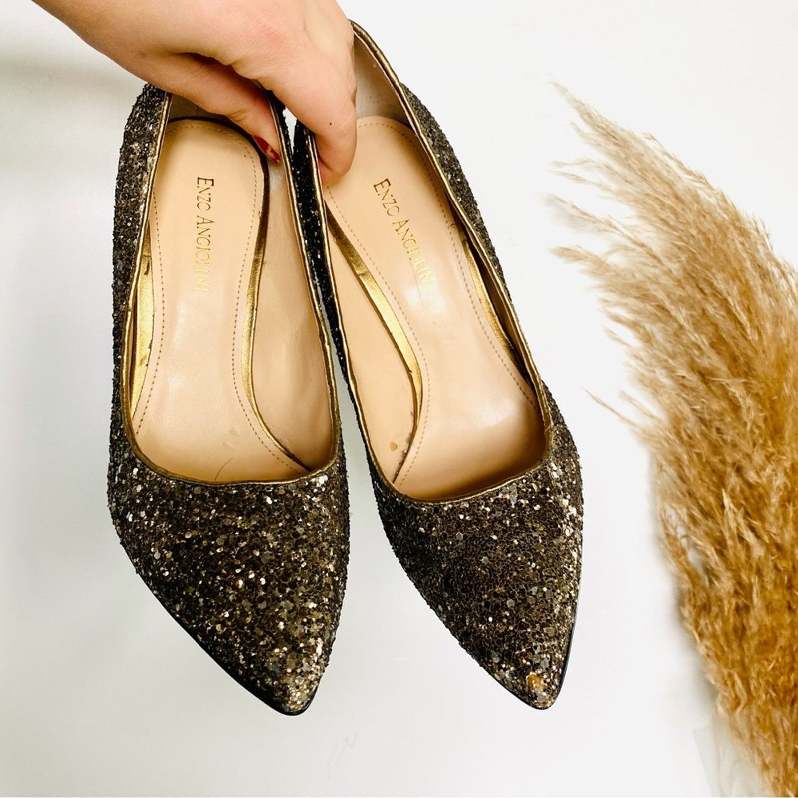 Enzo Mantovani ENZO ANGIOLINI Gold Sequins Sparkle Metallic Stiletto Heels Size US 9 / IT 39 - 9 Thumbnail