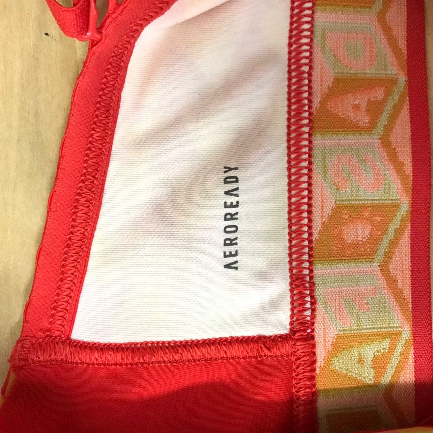 Adidas Adidas x FARM Rio Medium Support Sports Bra Red Geometric AEROREADY Women XS A-C Sports Bra Size ONE SIZE - 7 Thumbnail