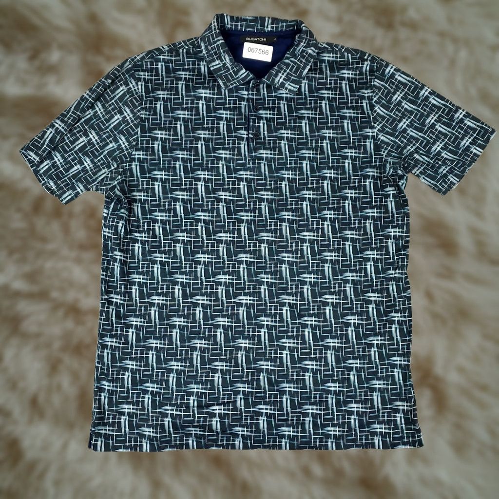 BUGATCHI Bugatchi Polo Shirt Mens Size L Blue Short Sleeve Geometric Logo Button Collar Classic Colorful Preppy Stripes 90s American Modern Sports Mens Size US L / EU 52-54 / 3 - 1 Thumbnail