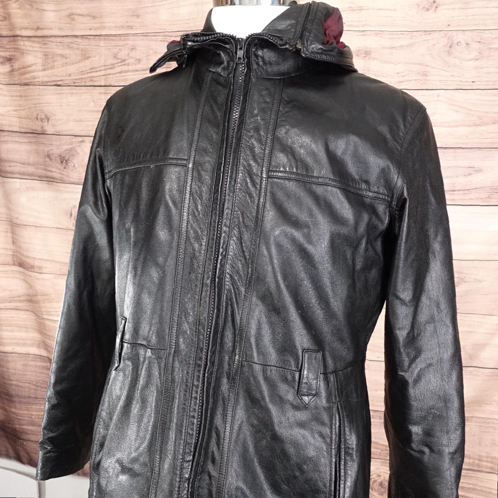 Vintage Wilsons Leather Jacket Mens Large Black Hooded Thinsulate 3M Zip Parka Size US L / EU 52-54 / 3 - 3 Thumbnail