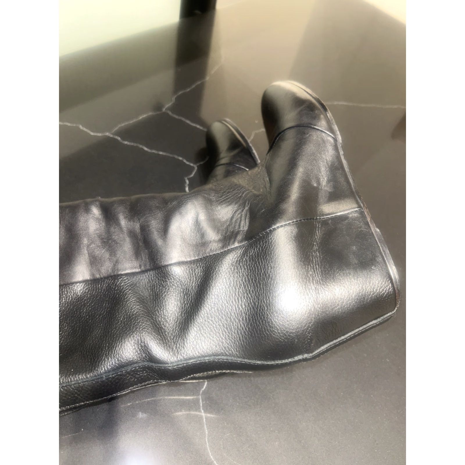 Vince Vince Madison Black Leather Wedge Boots 7 1/2 Knee Hi Lined Dress Boot Womens Size US 7 / IT 37 - 5 Thumbnail
