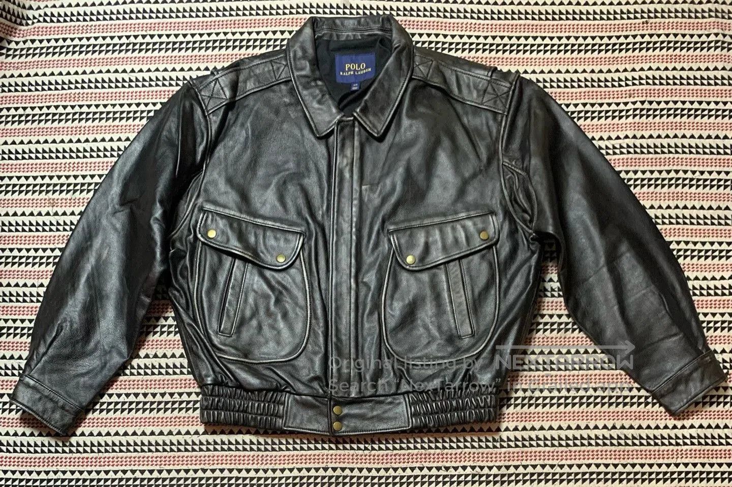 BEANPOLE black leather bomber jacket for men. Size US M / EU 48-50 / 2 - 1 Thumbnail