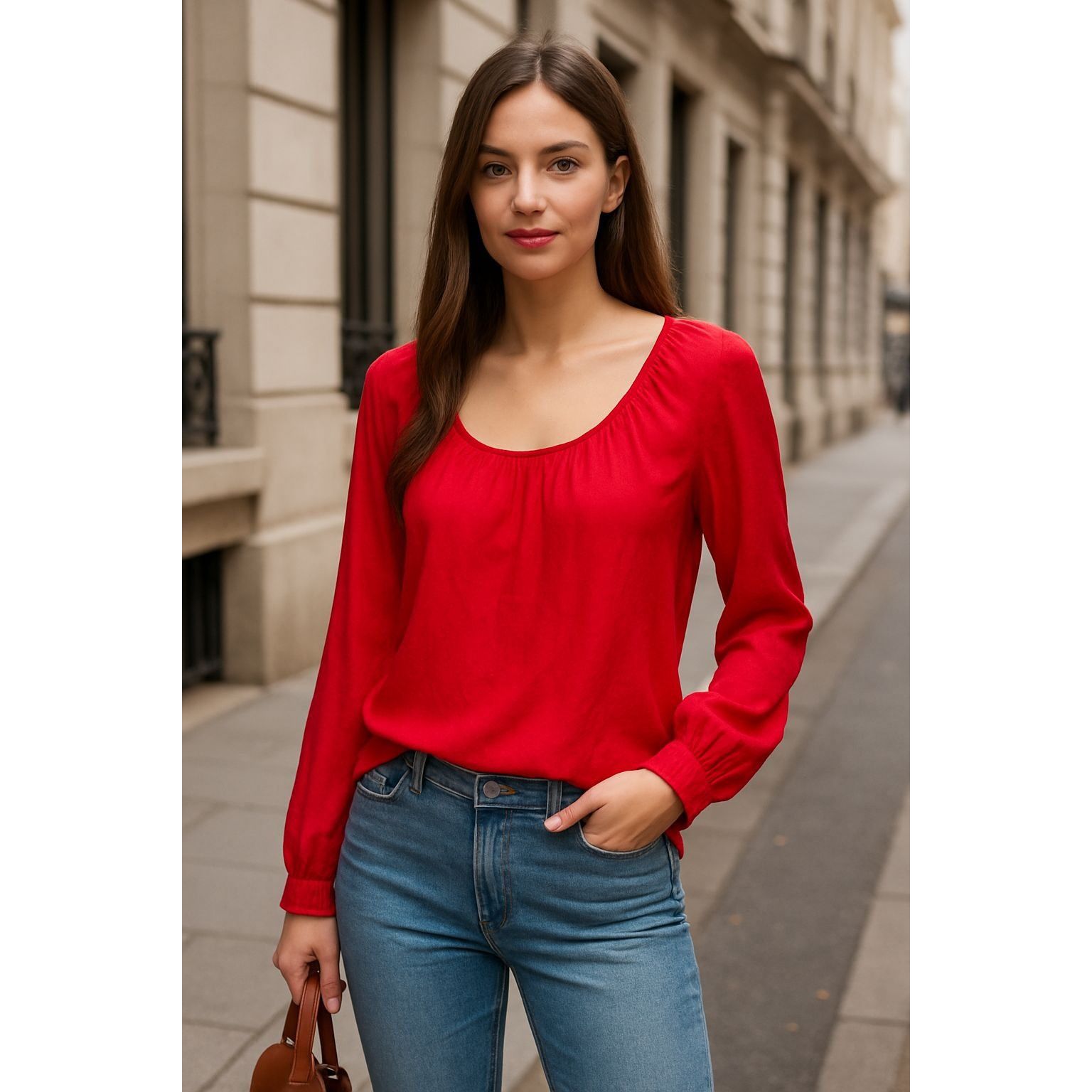 Joie Joie Red Avanti Blouse 100 Percent Silk Long Sleeve Scoop Ne Size M / US 6-8 / IT 42-44 - 2 Thumbnail