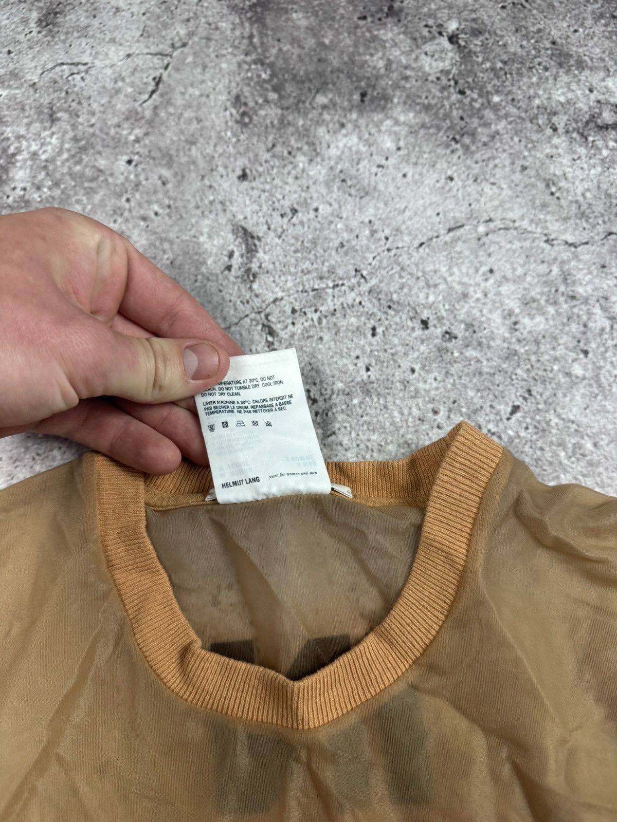 Helmut Lang Helmut Lang Logo Graphic Sheer T-shirt in Beige Polyamide Size US S / EU 44-46 / 1 - 8 Thumbnail