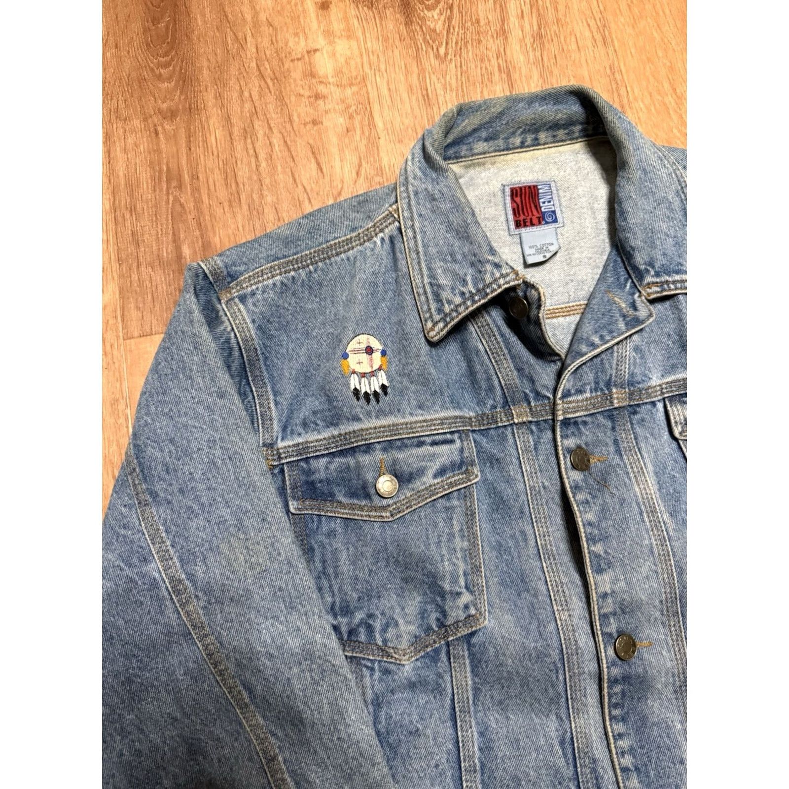 Native VINTAGE Sturgis 1998 Denim Jean Jacket Embroidered Mens Small Native Biker Jacket Denim Blue Embroidered Mens Biker Size US 29 - 4 Thumbnail