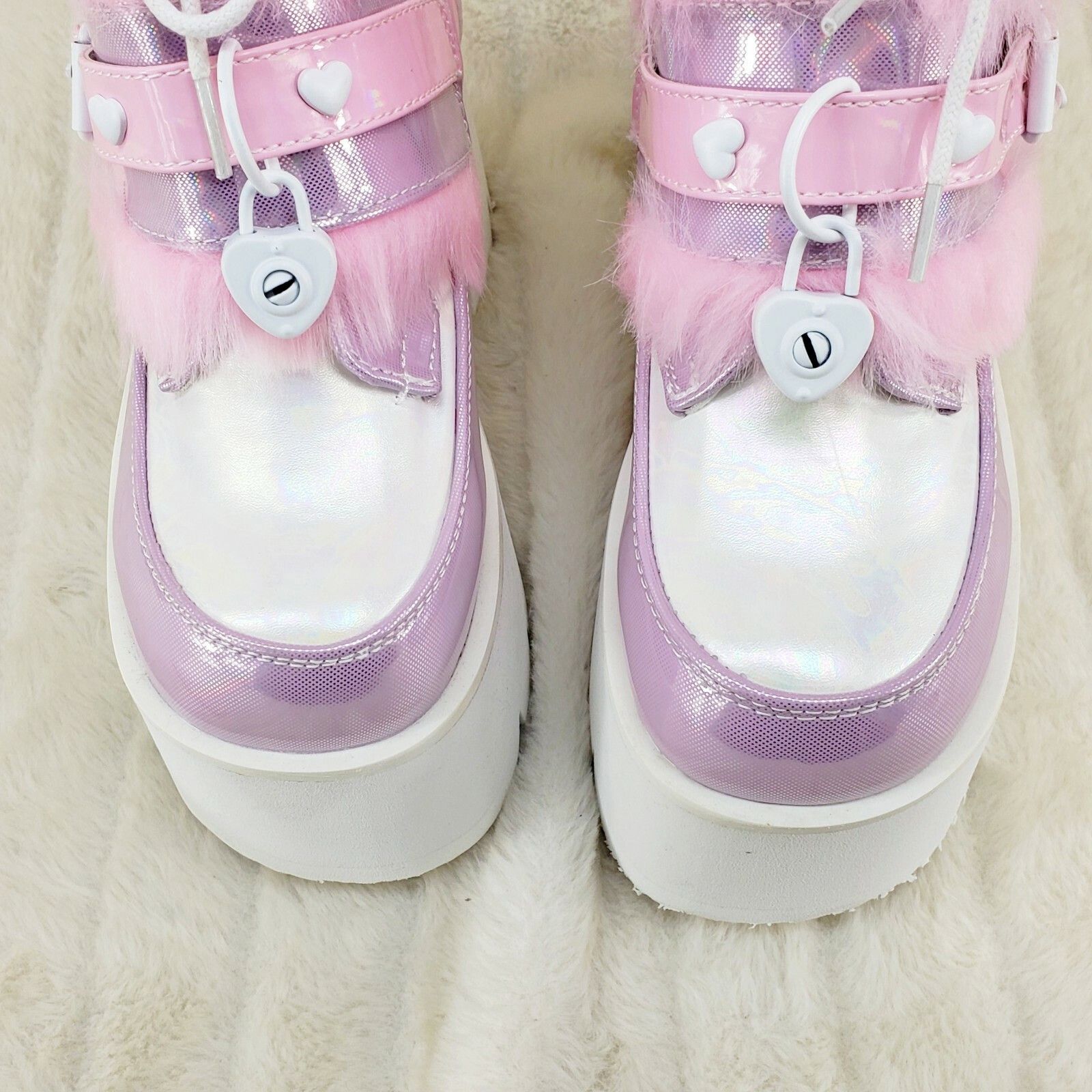 Demonia Cult DEMONIA Ashes 120 Pink Faux Fur 3.5 Platform Heel Cosplay Pu Size US 12 / IT 42 - 8 Thumbnail