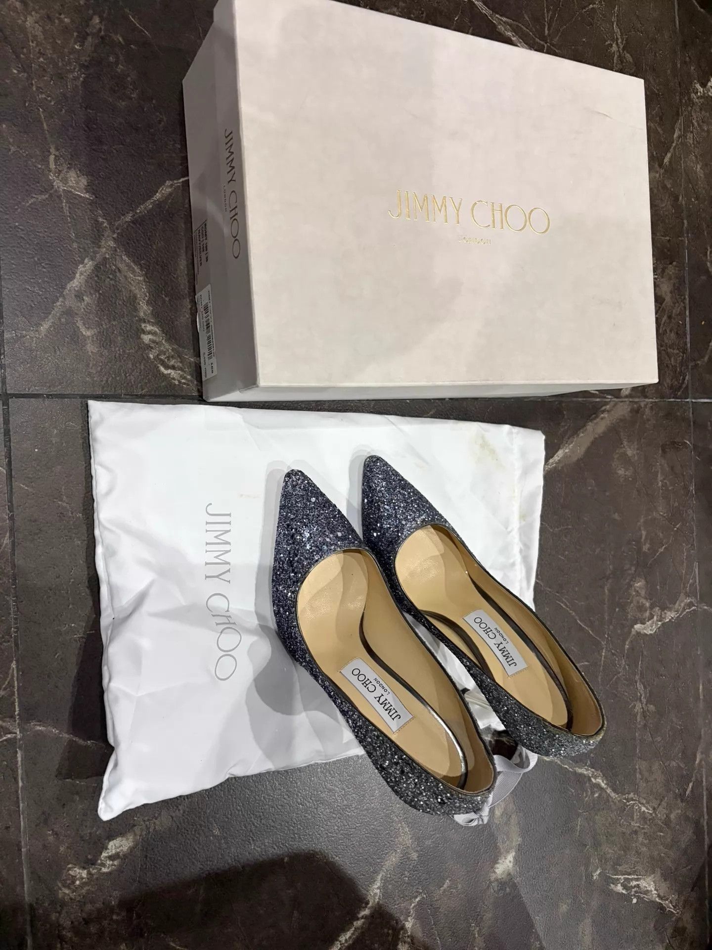 Jimmy Choo JIMMY CHOO Women's ROMY Silver Ombre Glitter 10cm Heels Size US 5.5 / IT 35.5 - 7 Thumbnail