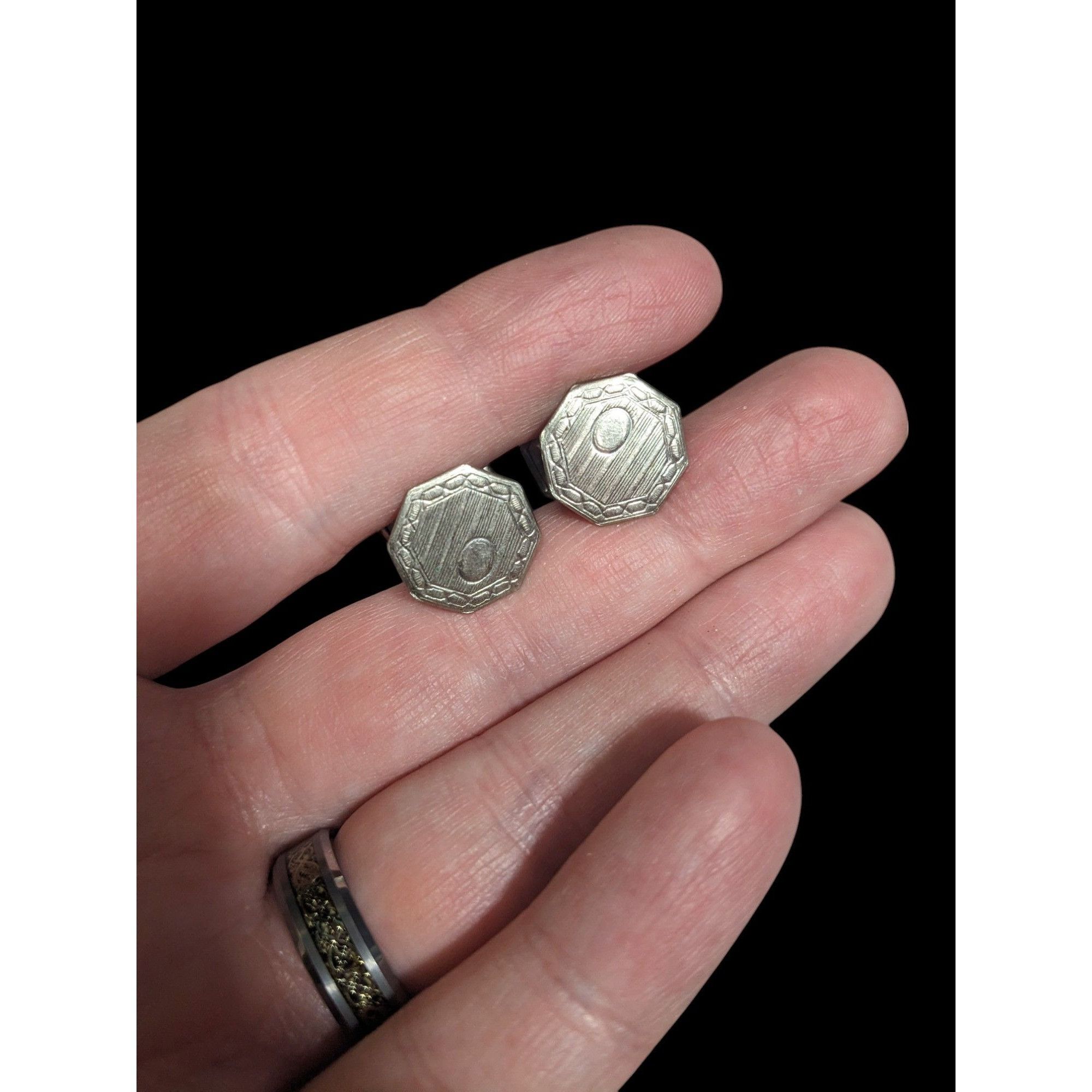 Other Vintage Etched Geometric Silver Tone Snap Cufflinks Size ONE SIZE - 5 Thumbnail