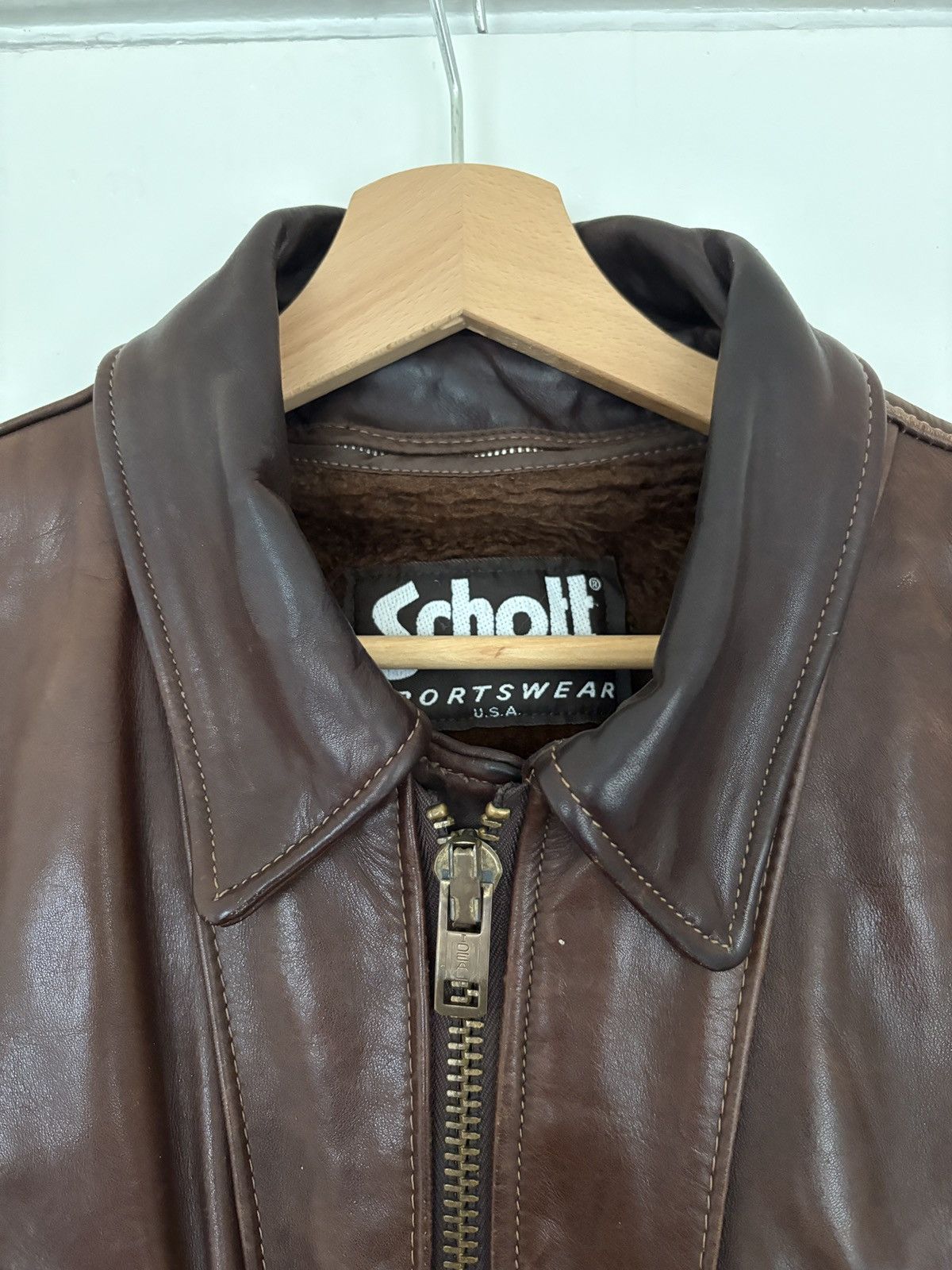 Schott Vintage Schott Brown Motorcycle Jacket Fur Lined Size US M / EU 48-50 / 2 - 2 Thumbnail