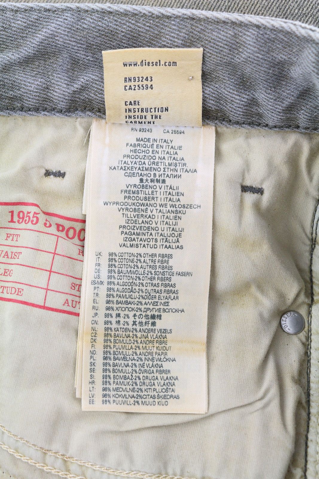 Diesel 1955 09D87 W34/L34 Aged Look Regular Straight 85423 Size US 34 / EU 50 - 7 Thumbnail