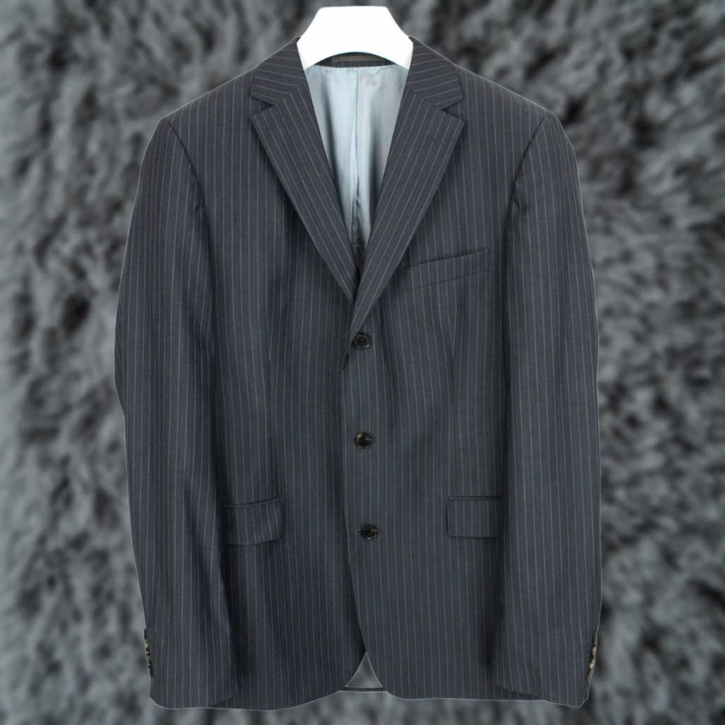 Hugo Boss HUGO BOSS Rossellini/Movie Blazer Men's LARGE Virgin Wool Pinstriped Lined Blazer Mens Blue Pinstripe Wool Notch Lapel 3 Buttons Regular Bottom Vented Size 42R - 1 Thumbnail