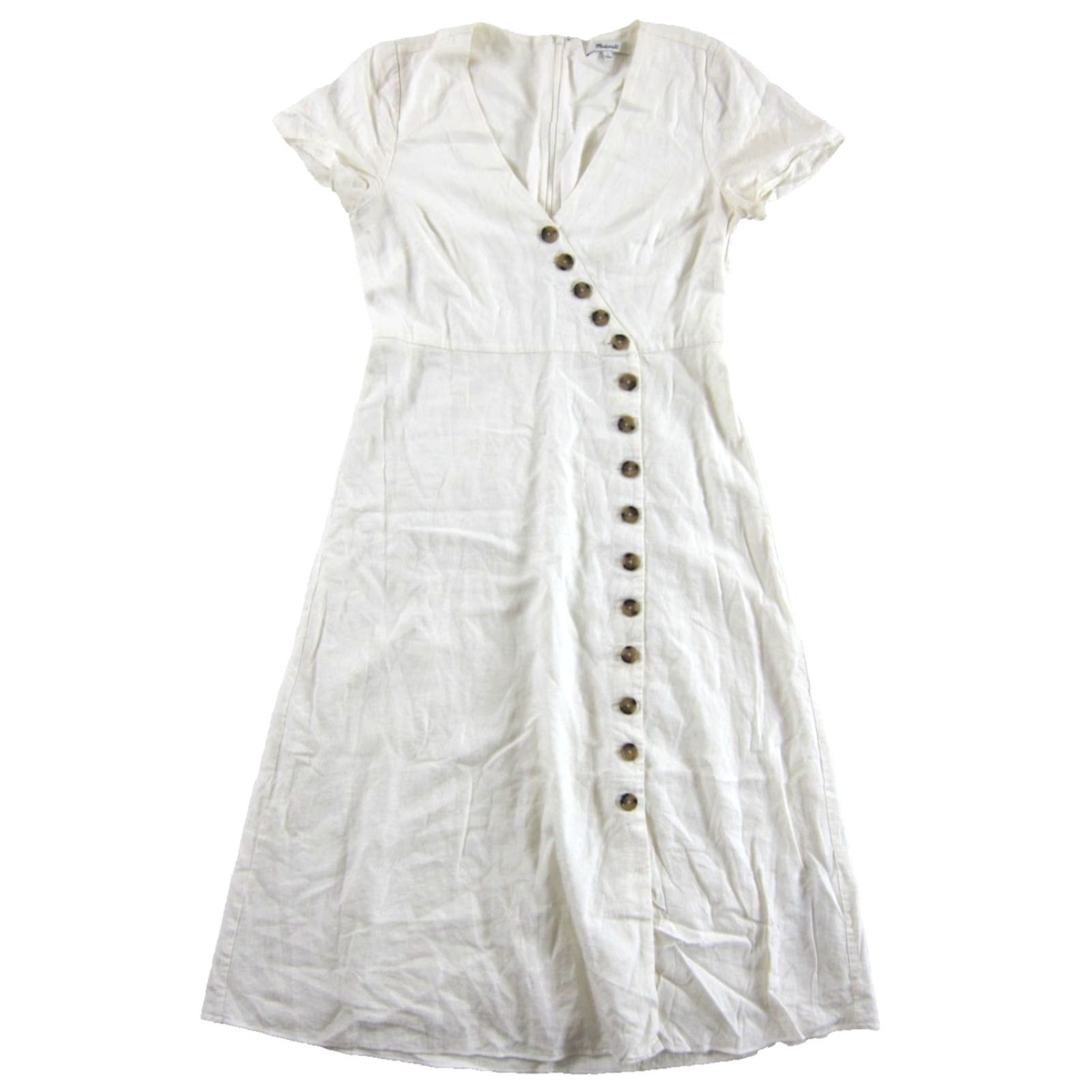 Madewell Madewell Linen Rayon Ivory V-Neck Short Sleeve Midi Dress Size 4 Size 27" / US 4 / IT 40 - 2 Thumbnail