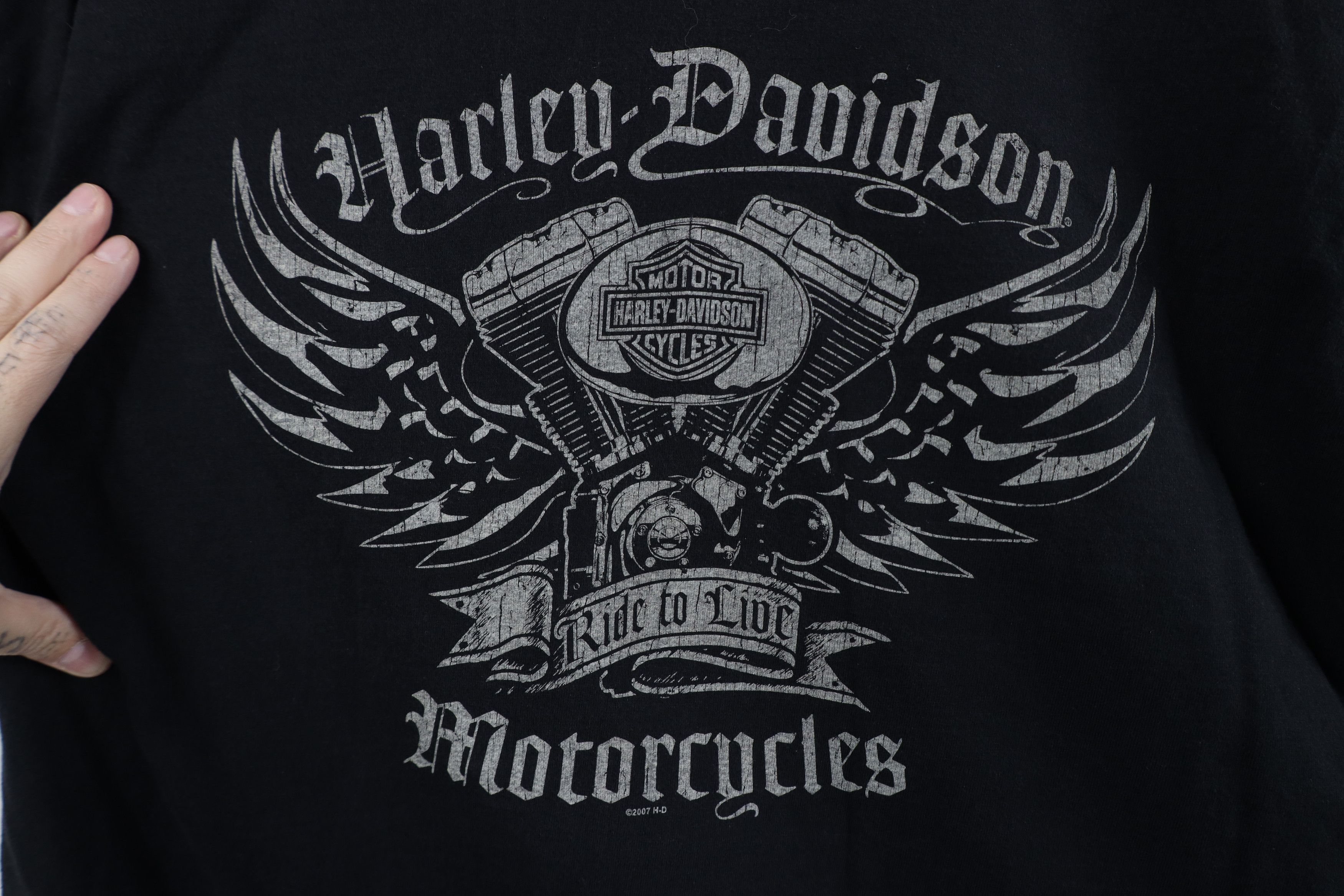 Harley Davidson Vintage Y2K Harley Davidson Spell Out Wings Engine T-Shirt Size US L / EU 52-54 / 3 - 4 Thumbnail